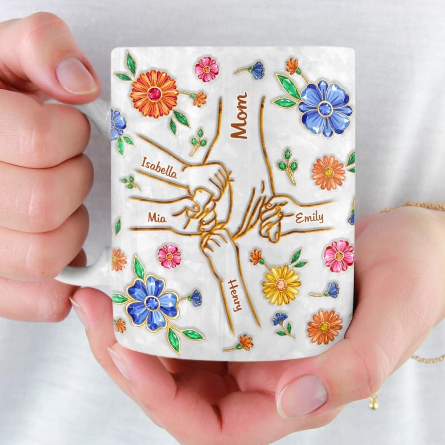 Custom 3D Inflated Effect Printed Mug - Personalized Mother's Day Gifts For Mom, Grandma - A Mother’s Loving Hands