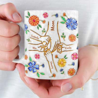 Custom 3D Inflated Effect Printed Mug - Personalized Mother's Day Gifts For Mom, Grandma - A Mother’s Loving Hands