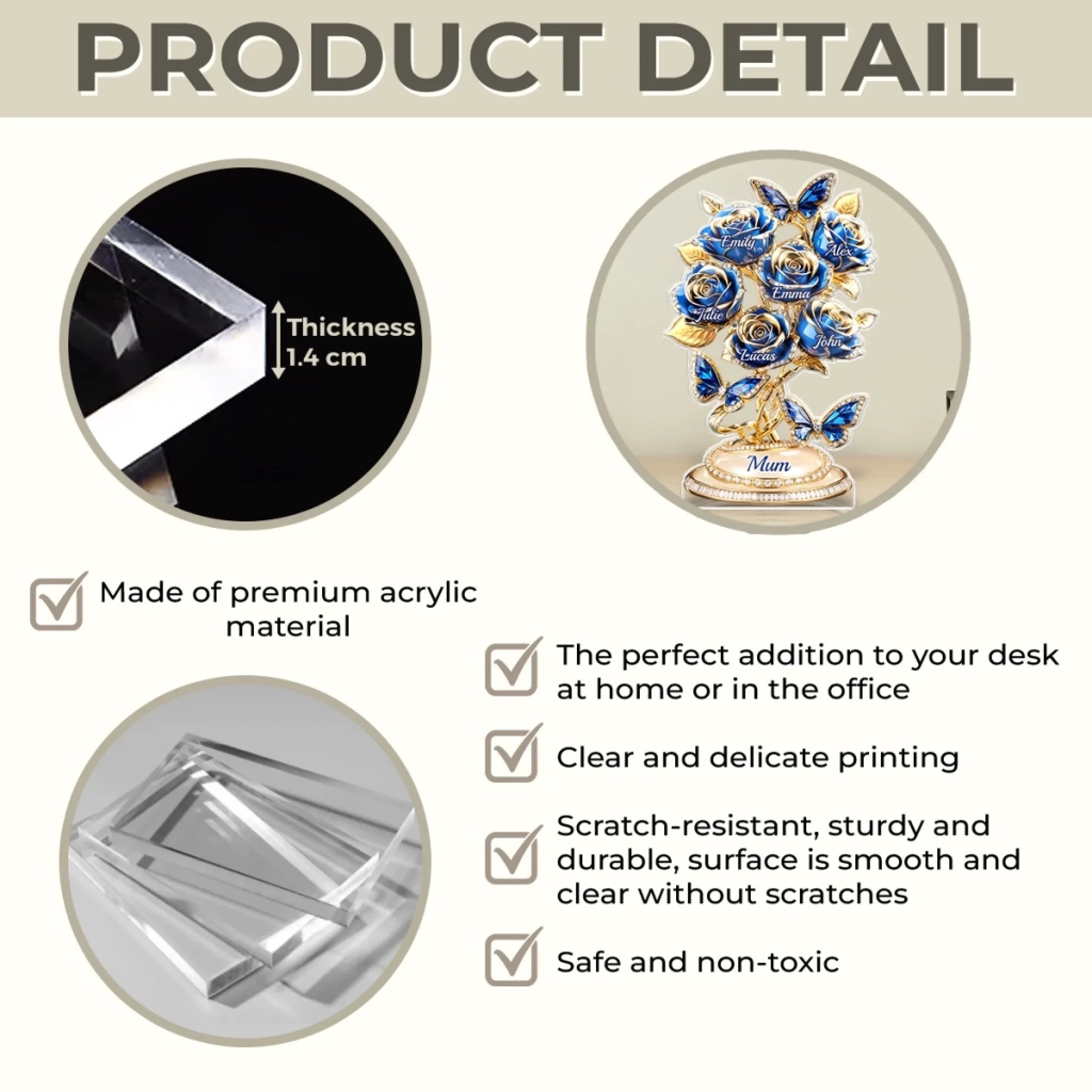 Custom Acrylic Plaque - Personalized Mother's Day Gifts For Mum, Grandma - Forever Written In Petals