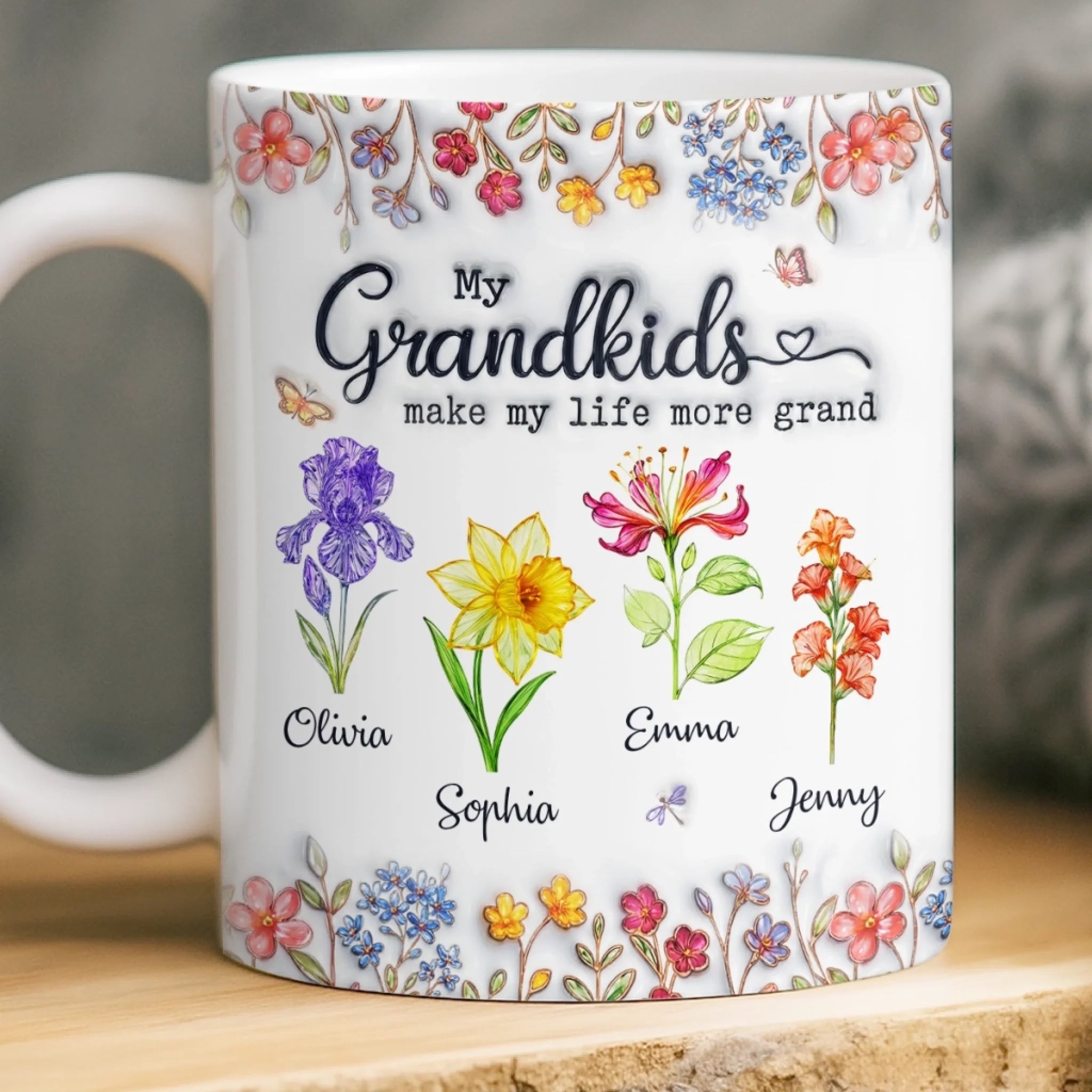 Custom 3D Inflated Effect Printed Mug - Personalized Mother's Day Gifts For Mom, Grandma - Grandkids Make Life Sweet