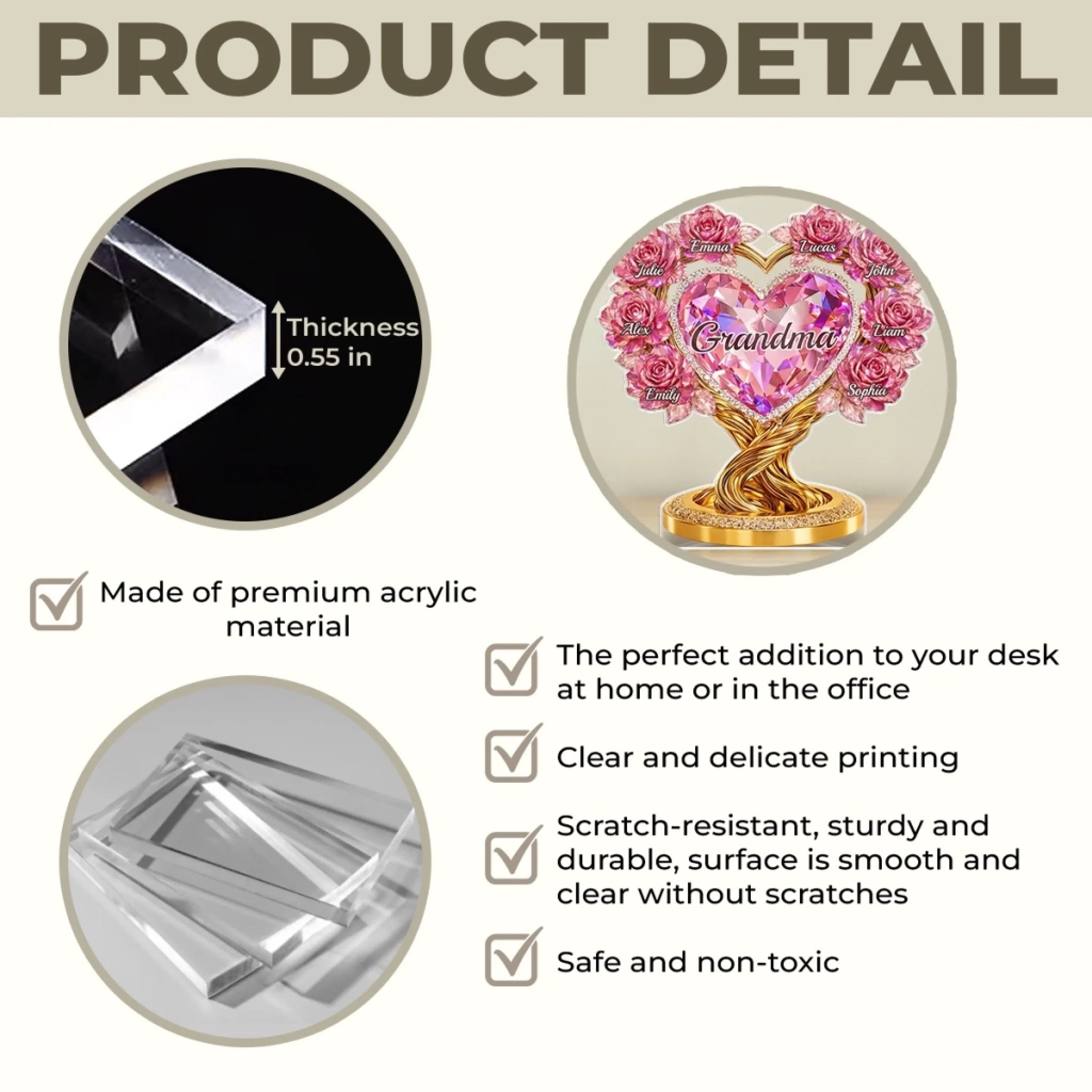 Custom Acrylic Plaque - Personalized Mother's Day Gifts For Mom, Grandma - Grandma Love Never Ends