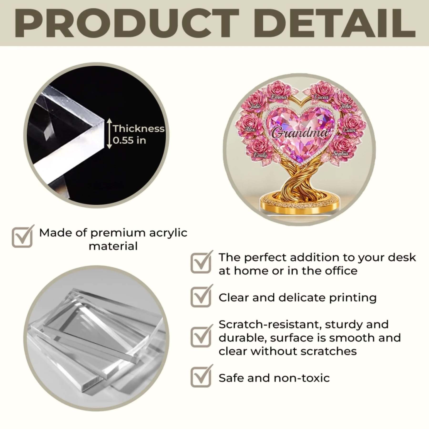 Custom Acrylic Plaque - Personalized Mother's Day Gifts For Mom, Grandma - Grandma Love Never Ends