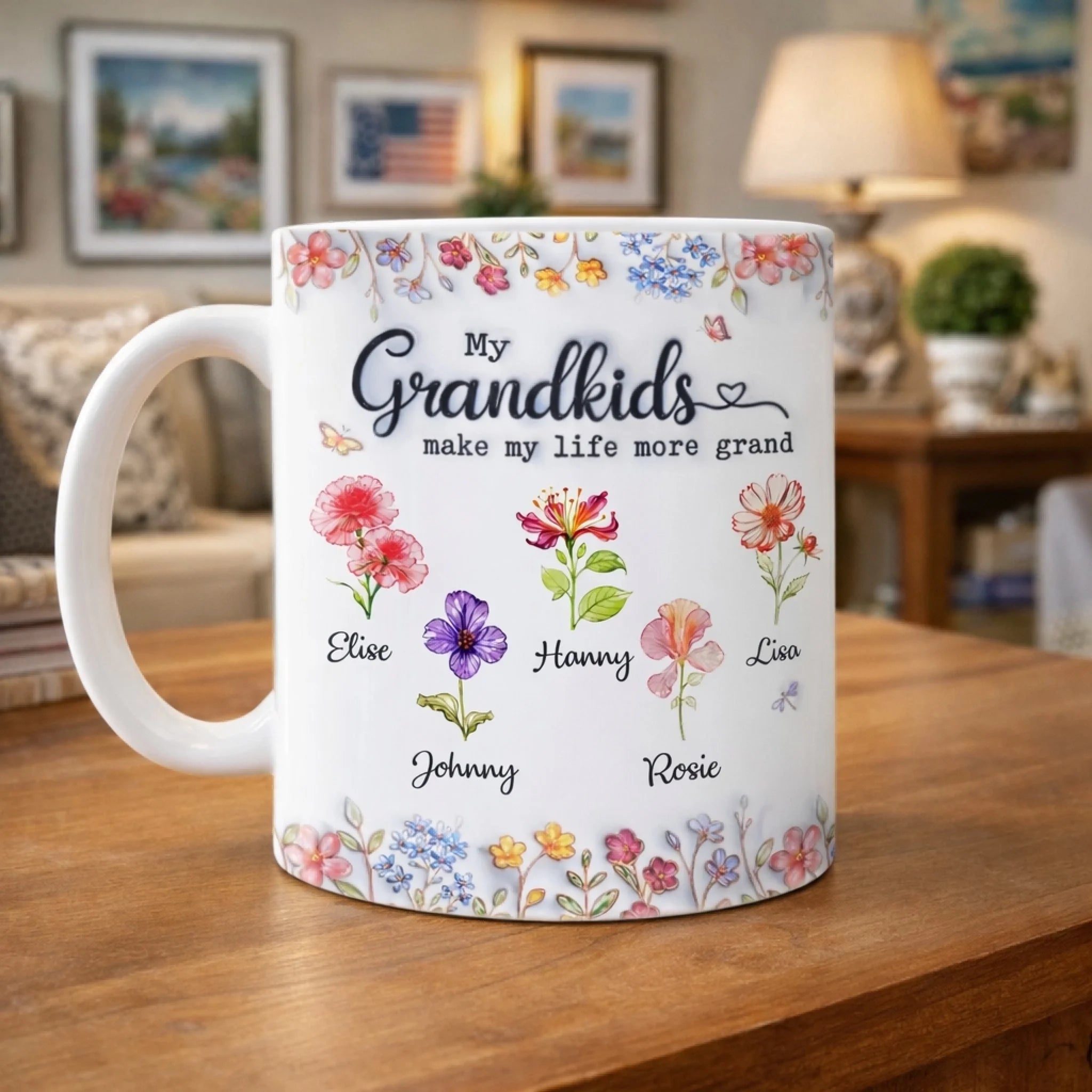 Custom 3D Inflated Effect Printed Mug - Personalized Mother's Day Gifts For Mom, Grandma - Grandkids Make Life Sweet