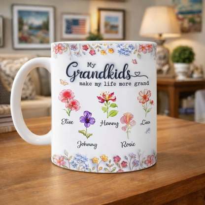 Custom 3D Inflated Effect Printed Mug - Personalized Mother's Day Gifts For Mom, Grandma - Grandkids Make Life Sweet
