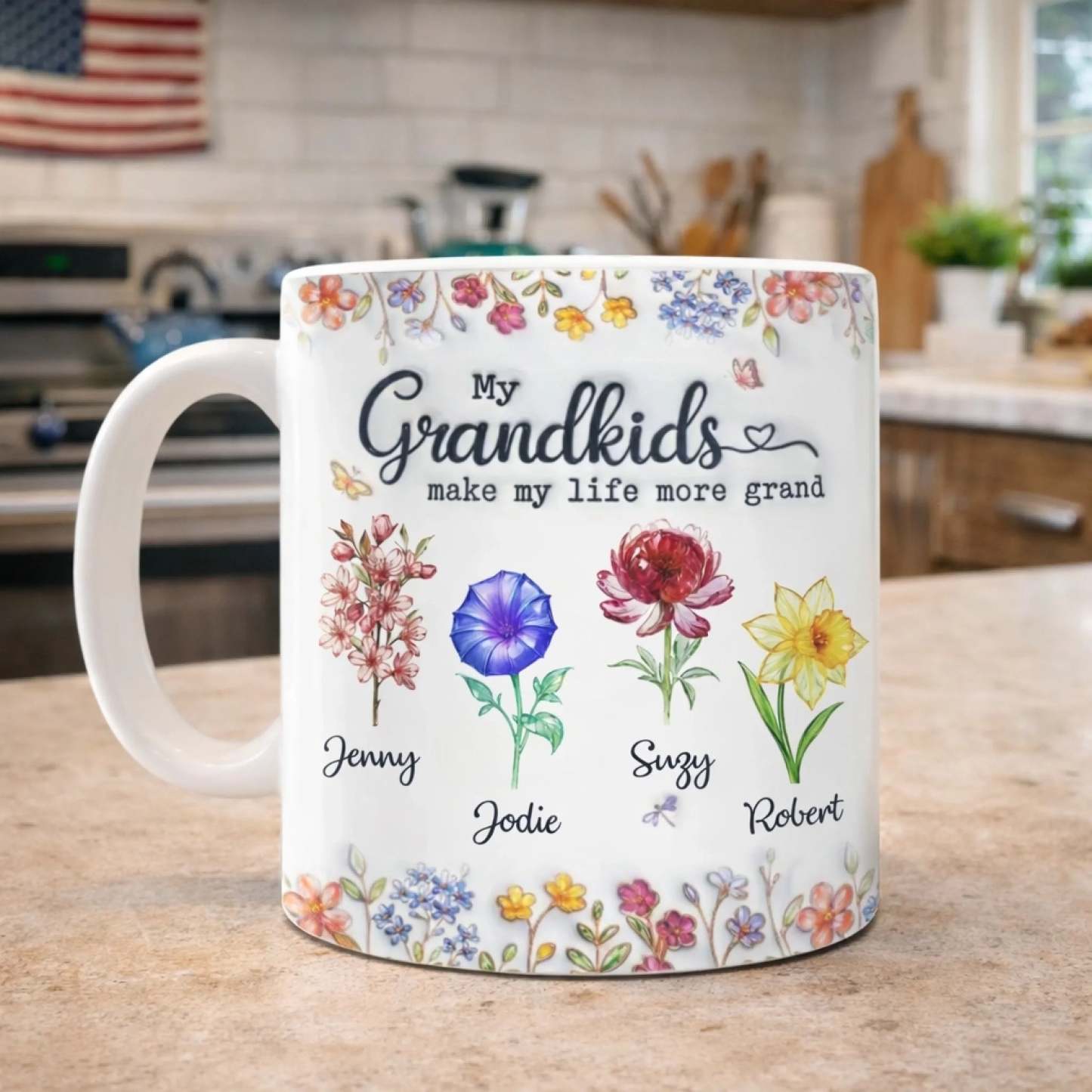 Custom 3D Inflated Effect Printed Mug - Personalized Mother's Day Gifts For Mom, Grandma - Grandkids Make Life Sweet
