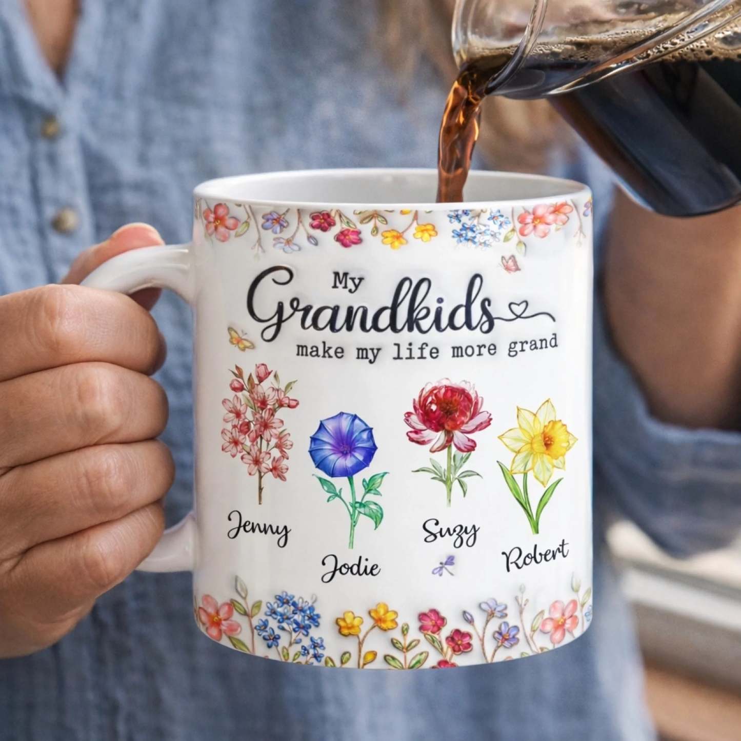 Custom 3D Inflated Effect Printed Mug - Personalized Mother's Day Gifts For Mom, Grandma - Grandkids Make Life Sweet
