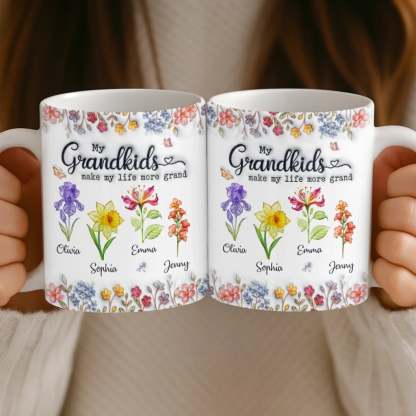 Custom 3D Inflated Effect Printed Mug - Personalized Mother's Day Gifts For Mom, Grandma - Grandkids Make Life Sweet