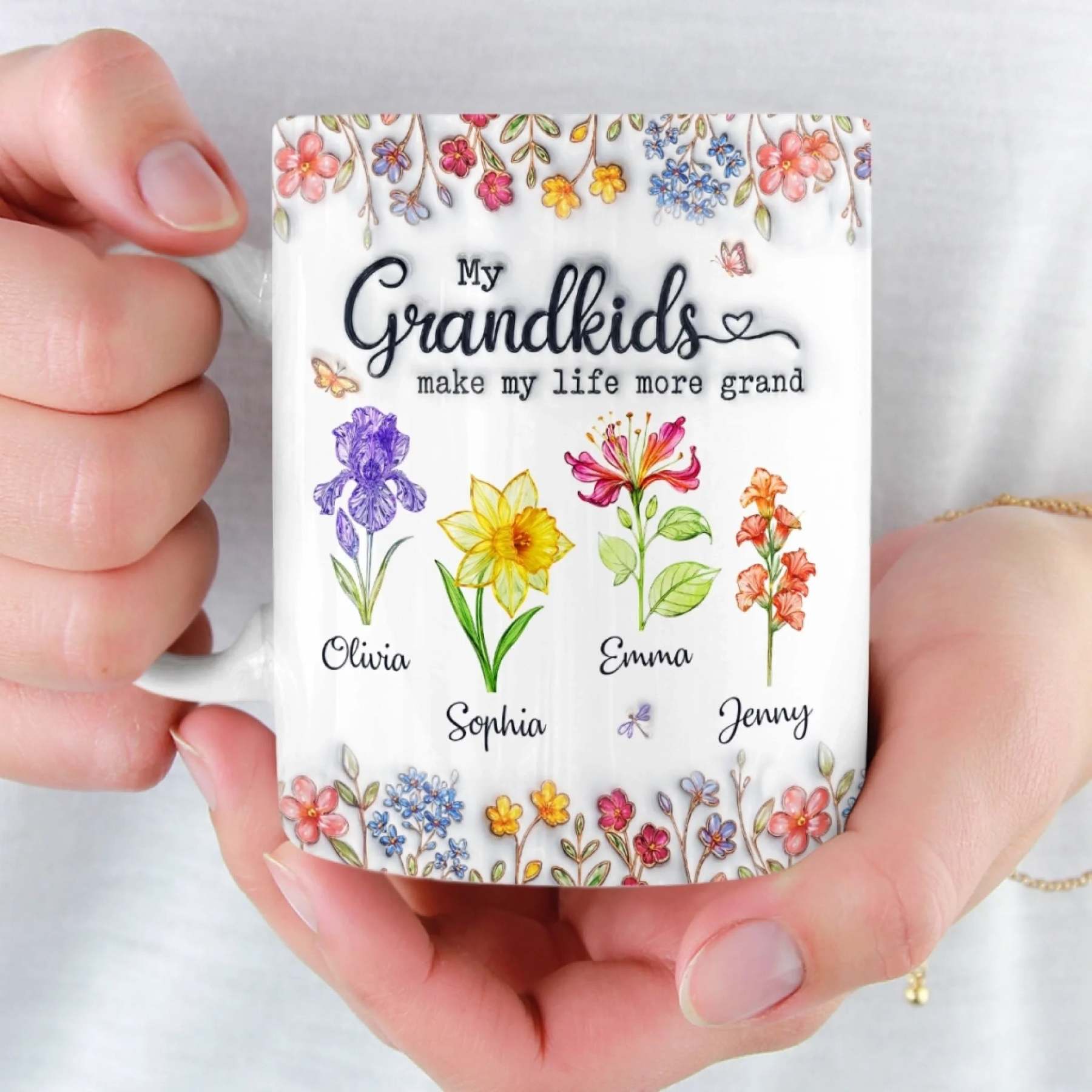 Custom 3D Inflated Effect Printed Mug - Personalized Mother's Day Gifts For Mom, Grandma - Grandkids Make Life Sweet
