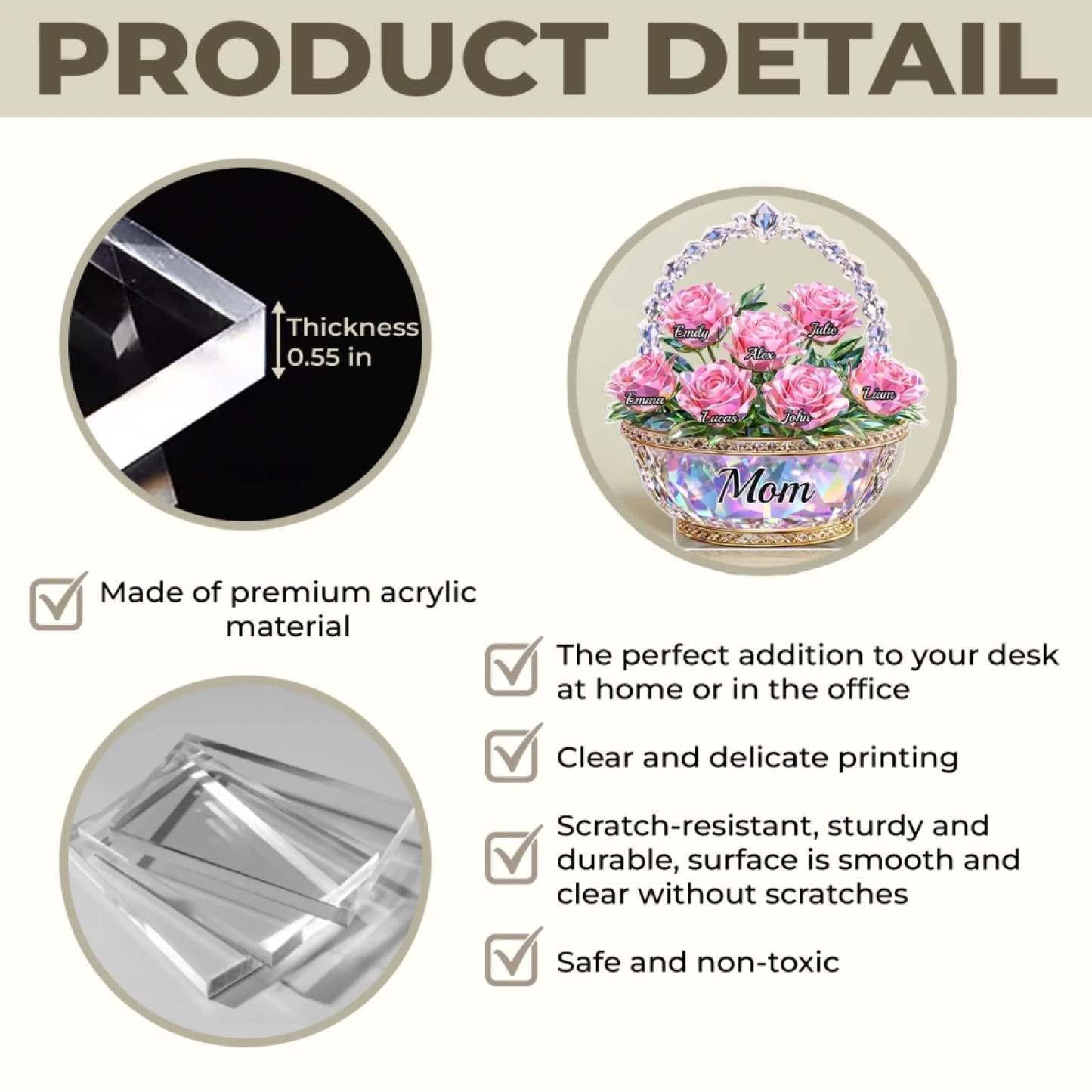 Custom Acrylic Plaque - Personalized Mother's Day Gifts For Mom, Grandma - Mom Is My Home