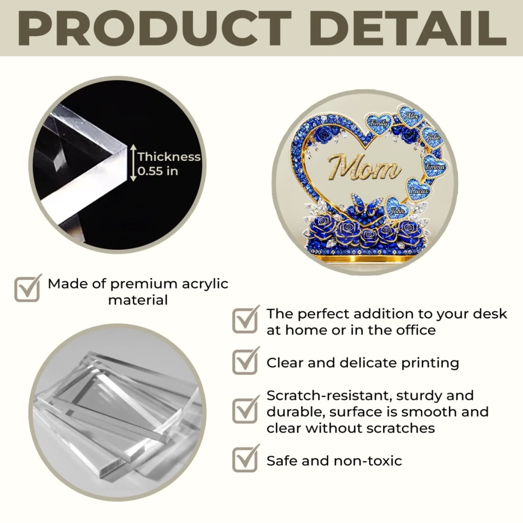 Custom Acrylic Plaque - Personalized Mother's Day Gifts For Mom, Grandma - Mom Heart Full Of Care