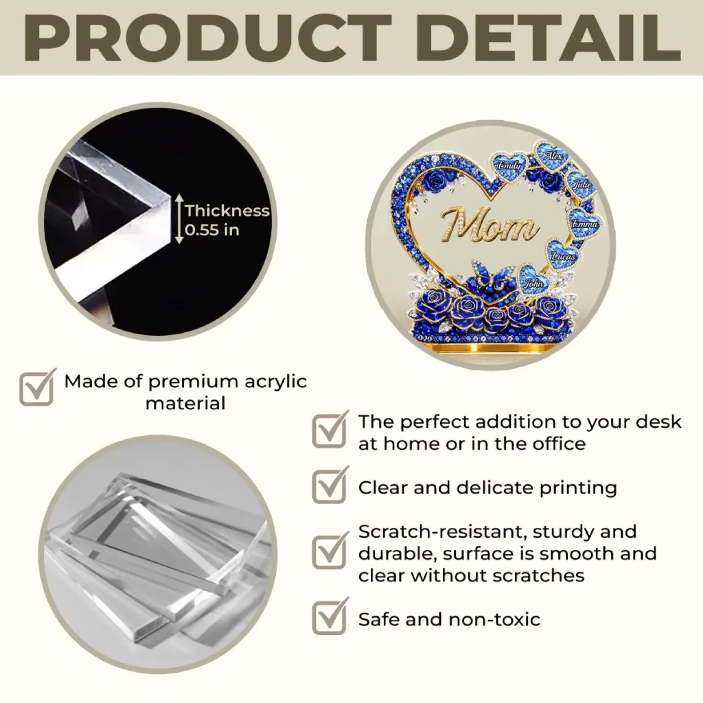 Custom Acrylic Plaque - Personalized Mother's Day Gifts For Mom, Grandma - Mom Heart Full Of Care