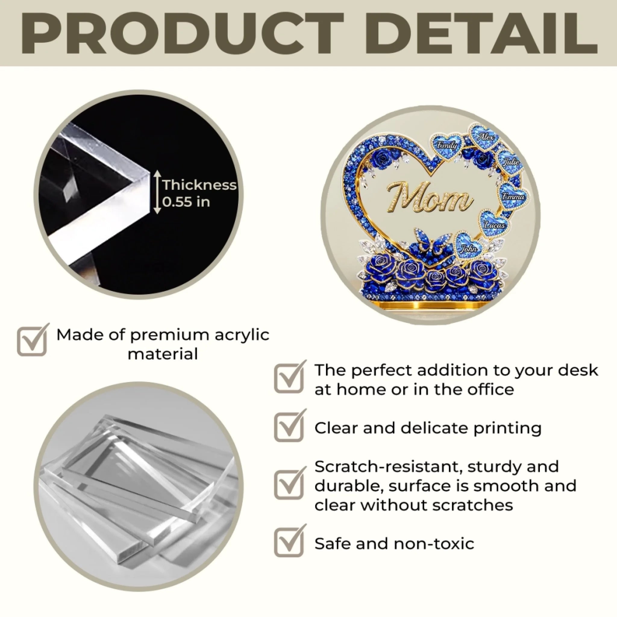 Custom Acrylic Plaque - Personalized Mother's Day Gifts For Mom, Grandma - Mom Heart Full Of Care