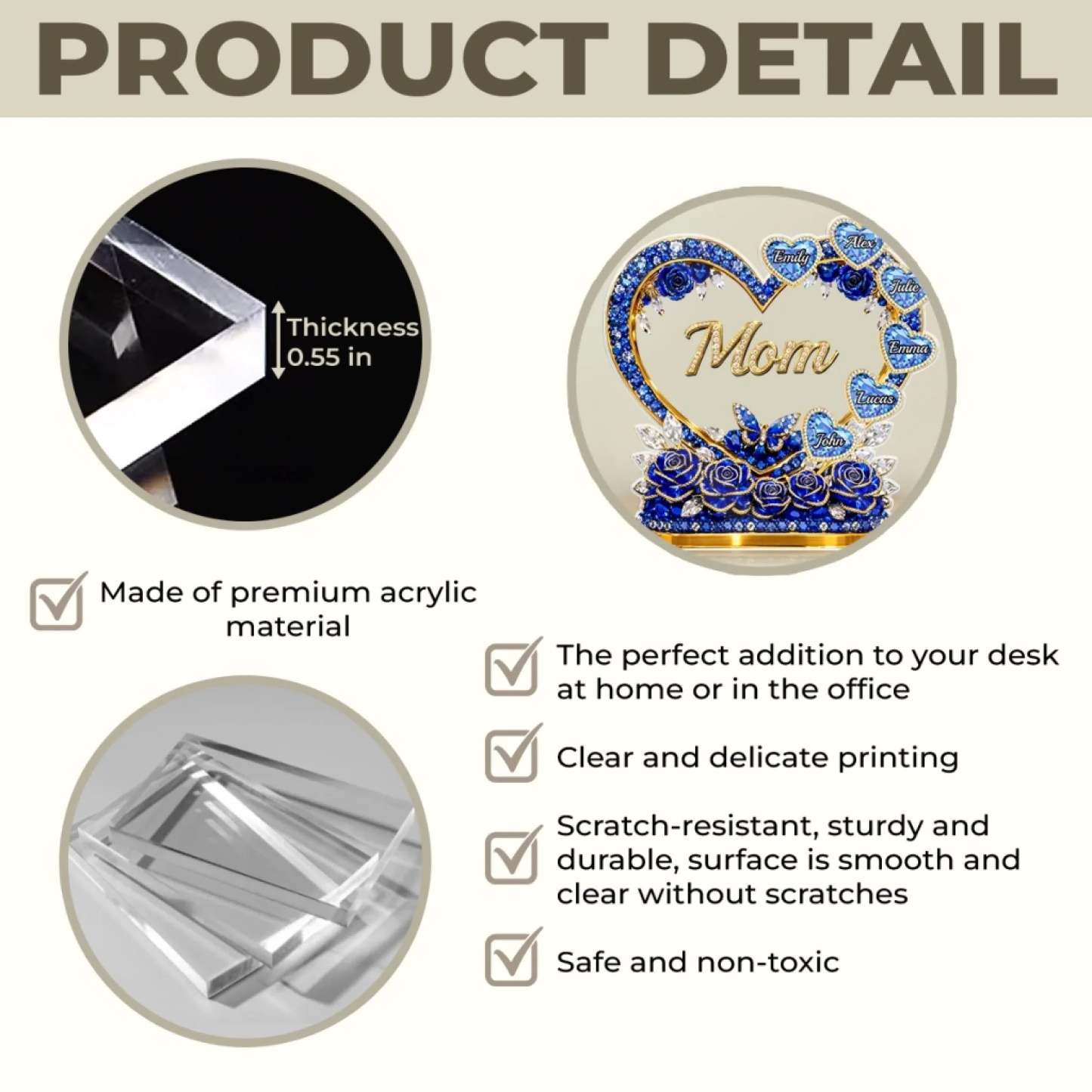 Custom Acrylic Plaque - Personalized Mother's Day Gifts For Mom, Grandma - Mom Heart Full Of Care