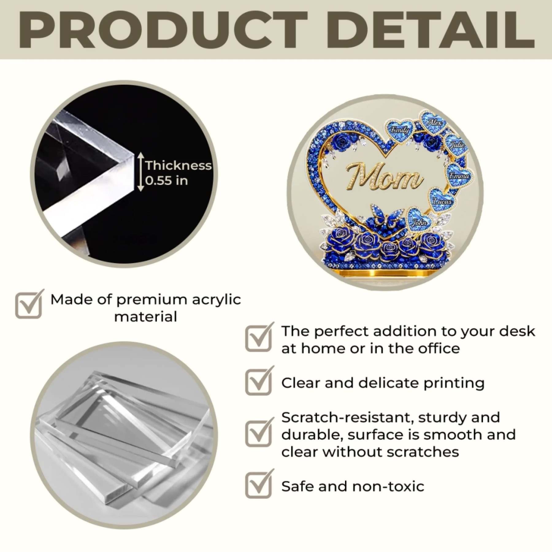 Custom Acrylic Plaque - Personalized Mother's Day Gifts For Mom, Grandma - Mom Heart Full Of Care