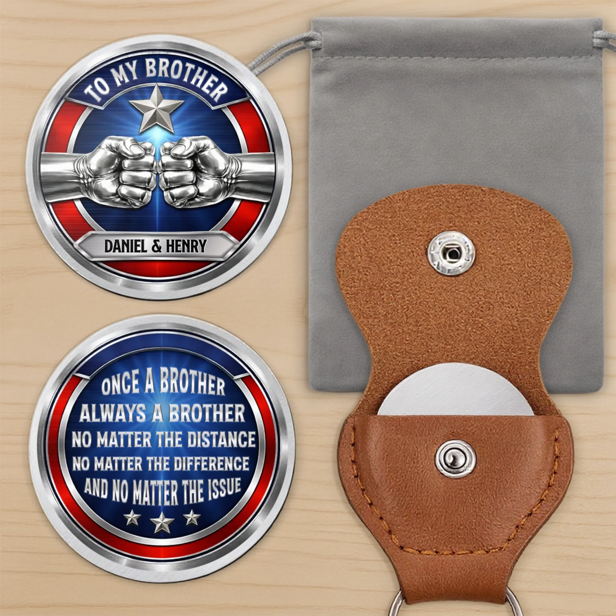 Custom Pocket Hug - Personalized America 250th Anniversary Gifts For Brother - Brothers Share One Soul