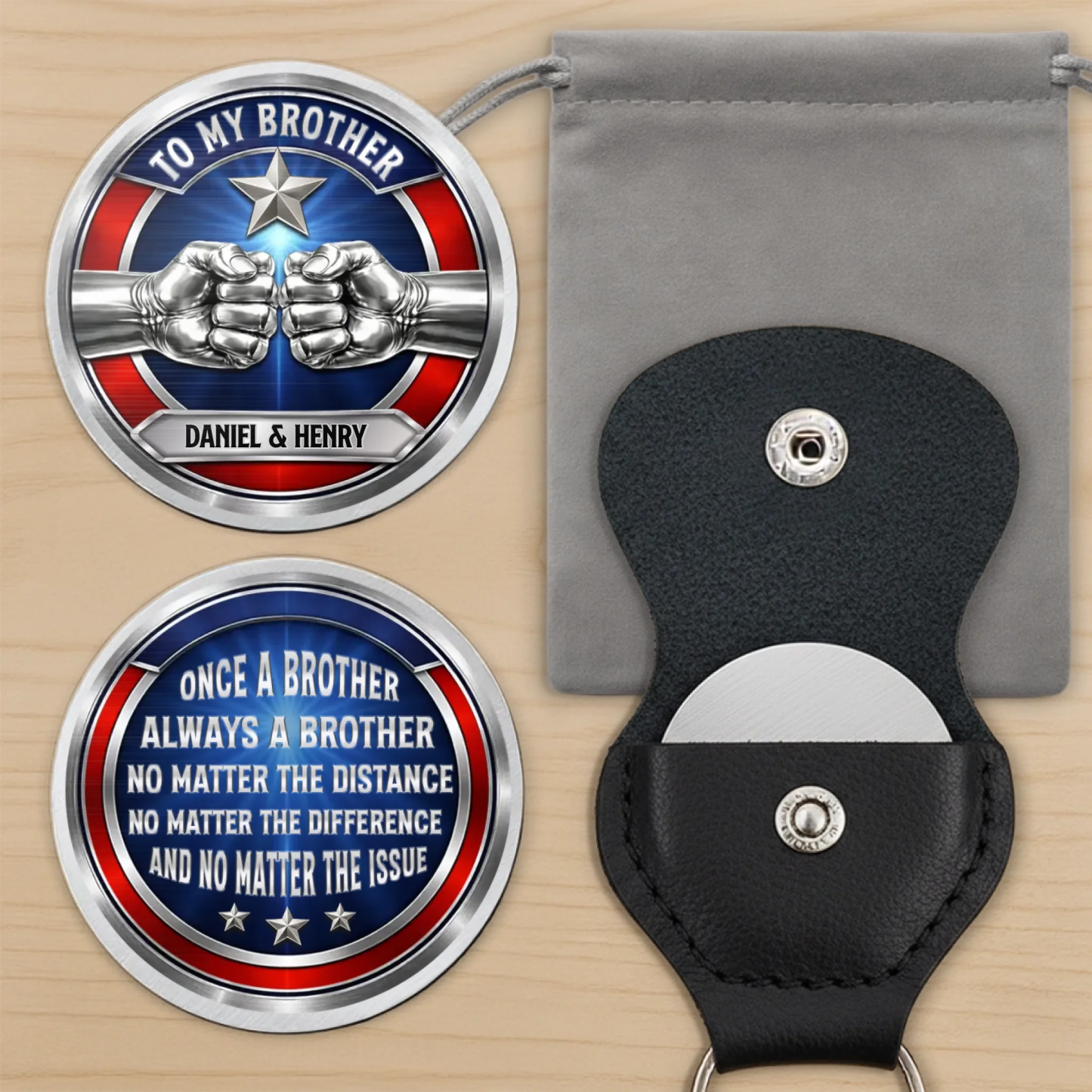 Custom Pocket Hug - Personalized America 250th Anniversary Gifts For Brother - Brothers Share One Soul