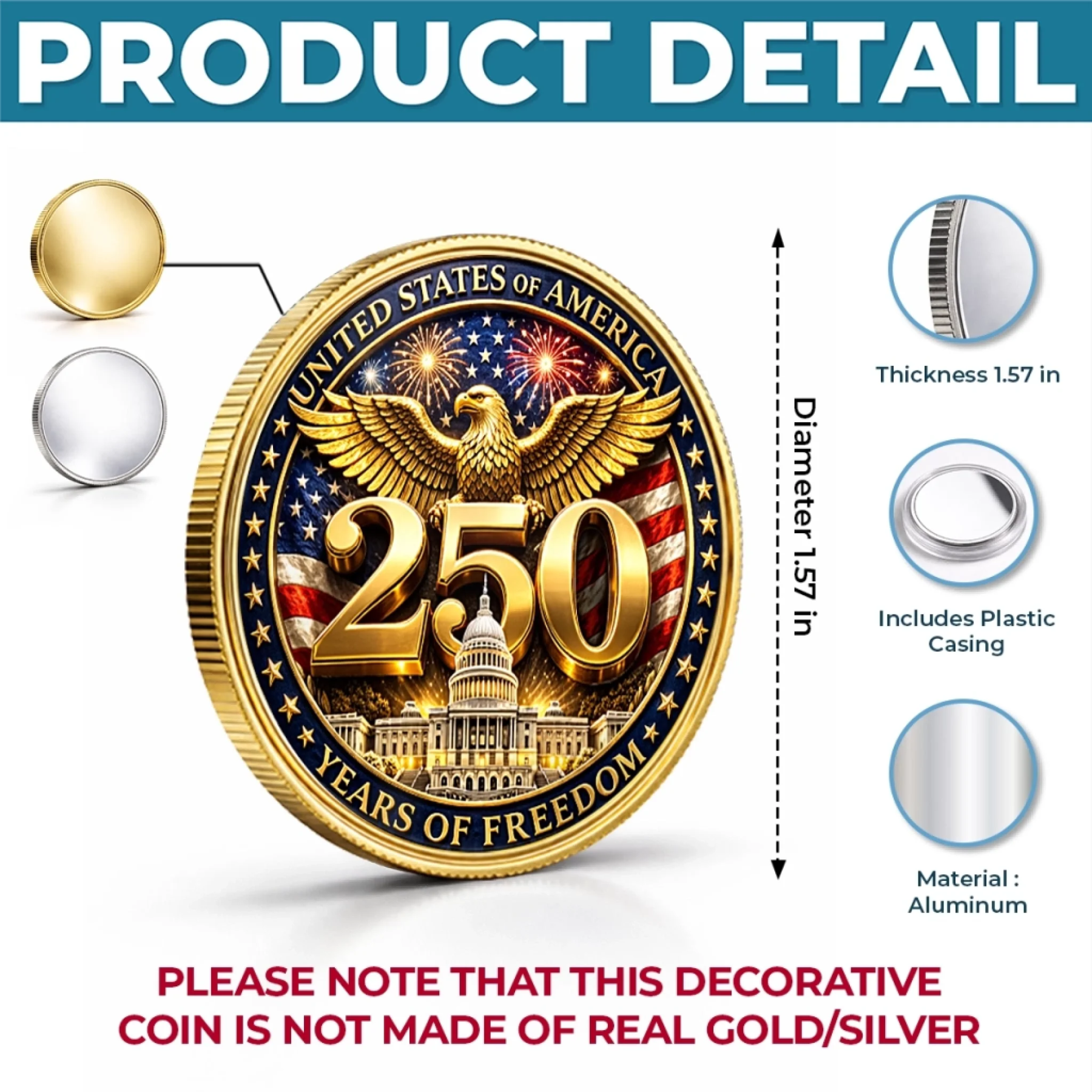 Commemorative Keepsake Coin - America 250th Anniversary Gifts For Women, Men - Proud Of Our Shared Heritage