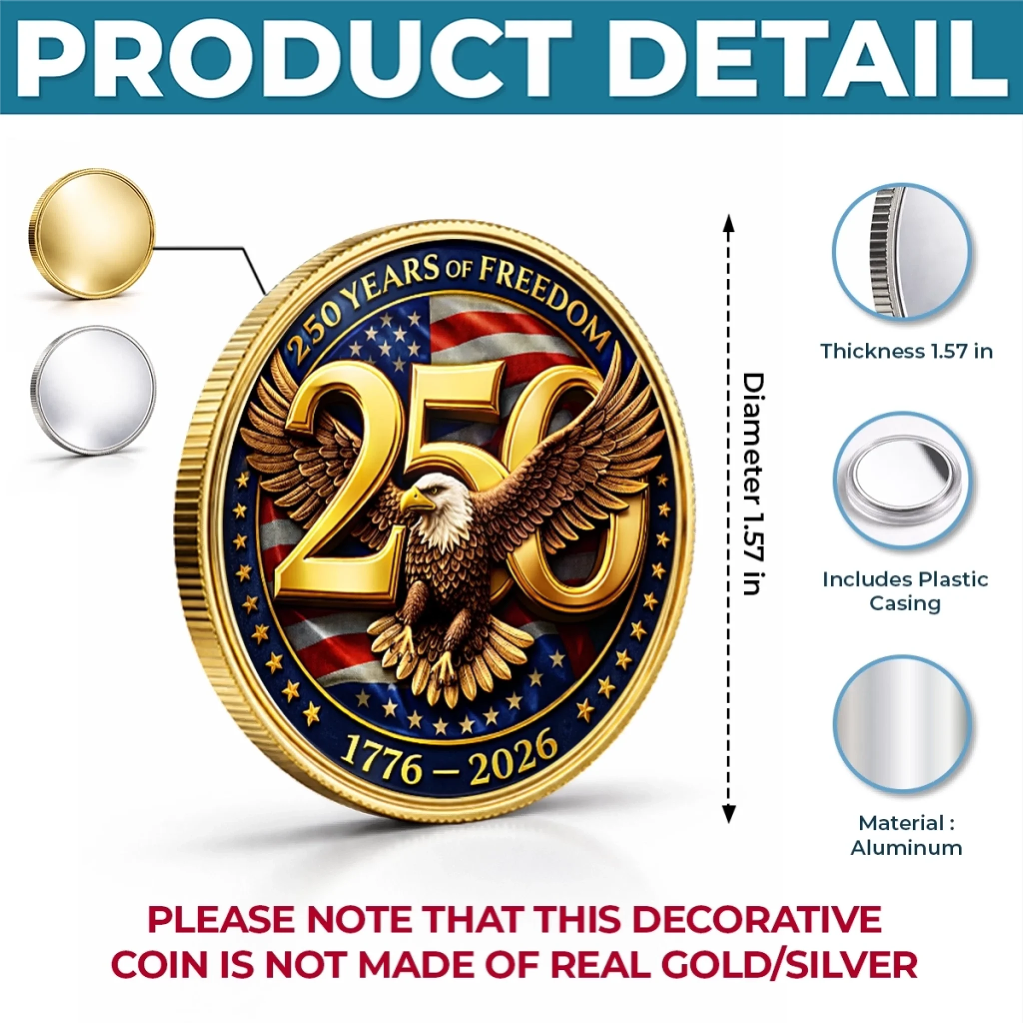 Commemorative Keepsake Coin - America 250th Anniversary Gifts For Women, Men - United By Freedom, Driven By Pride