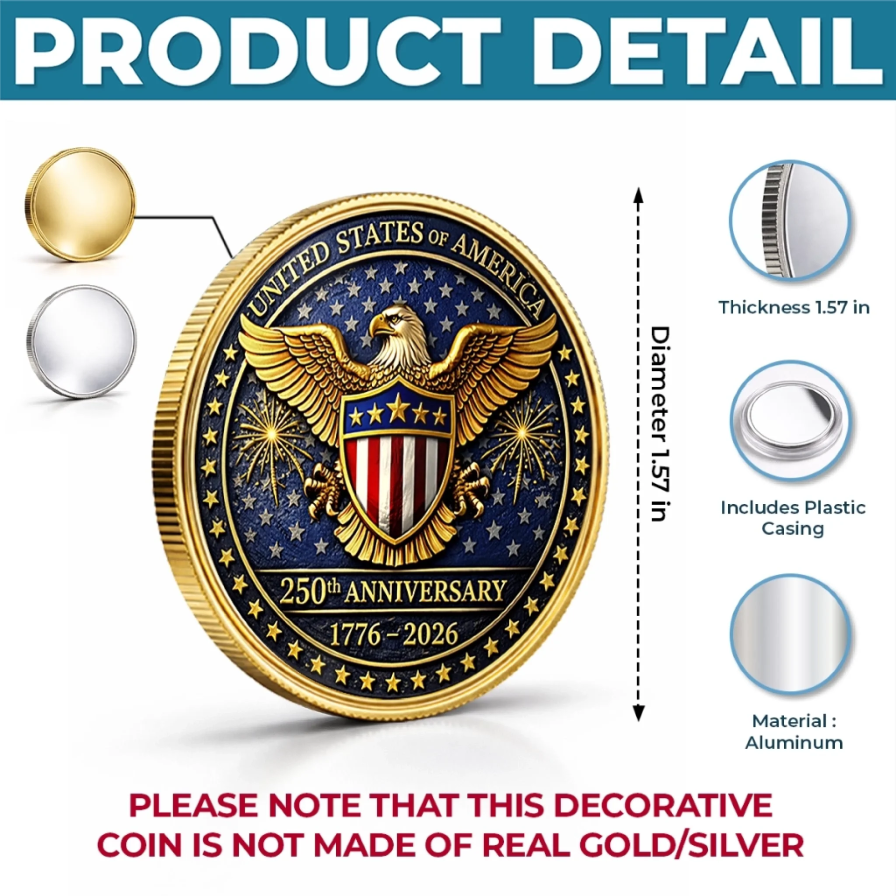 Commemorative Keepsake Coin - America 250th Anniversary Gifts For Women, Men - Celebrating Liberty Together