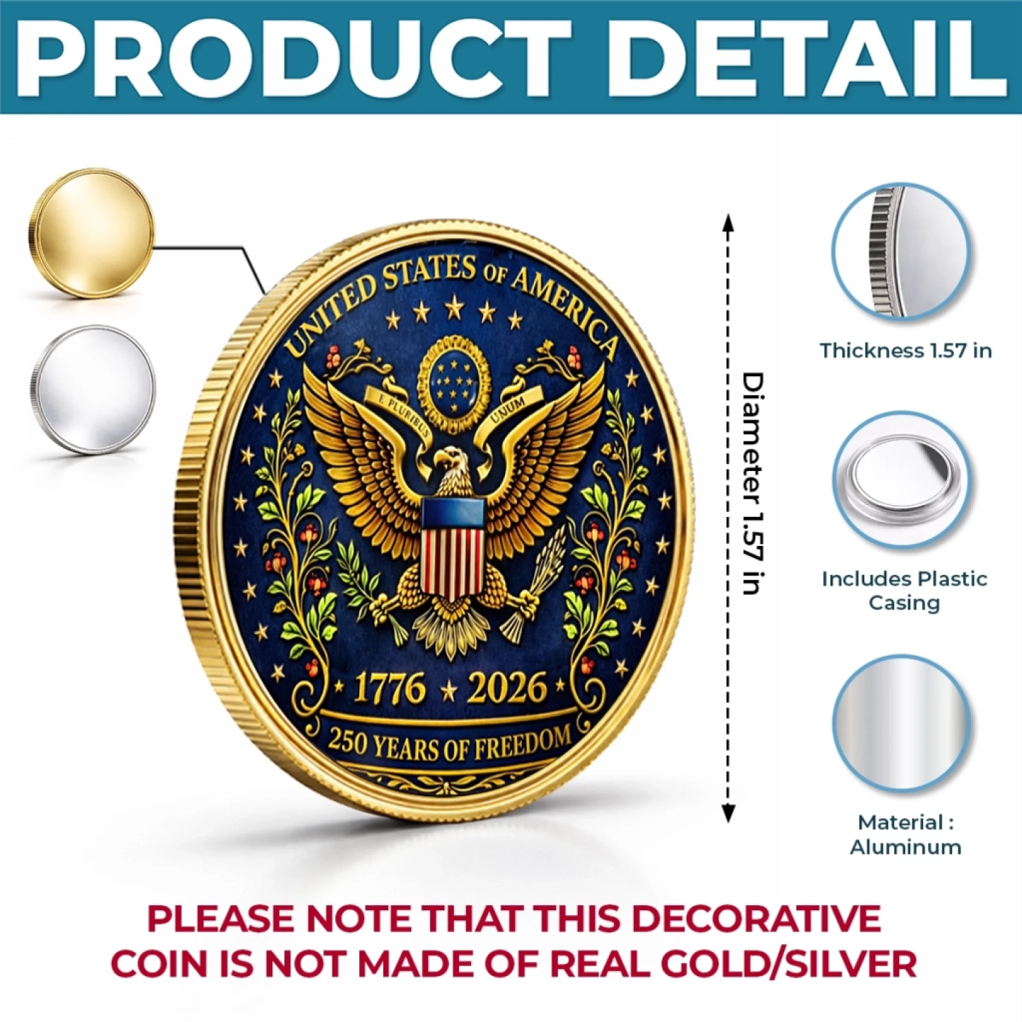 Commemorative Keepsake Coin - America 250th Anniversary Gifts For Women, Men - Strong Roots Bright Future