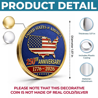 Commemorative Keepsake Coin - America 250th Anniversary Gifts For Women, Men - Together We Celebrate Freedom