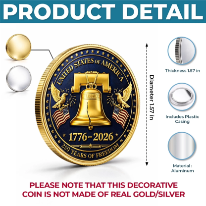 Commemorative Keepsake Coin - America 250th Anniversary Gifts For Women, Men - Freedom Rings Loud And Proud