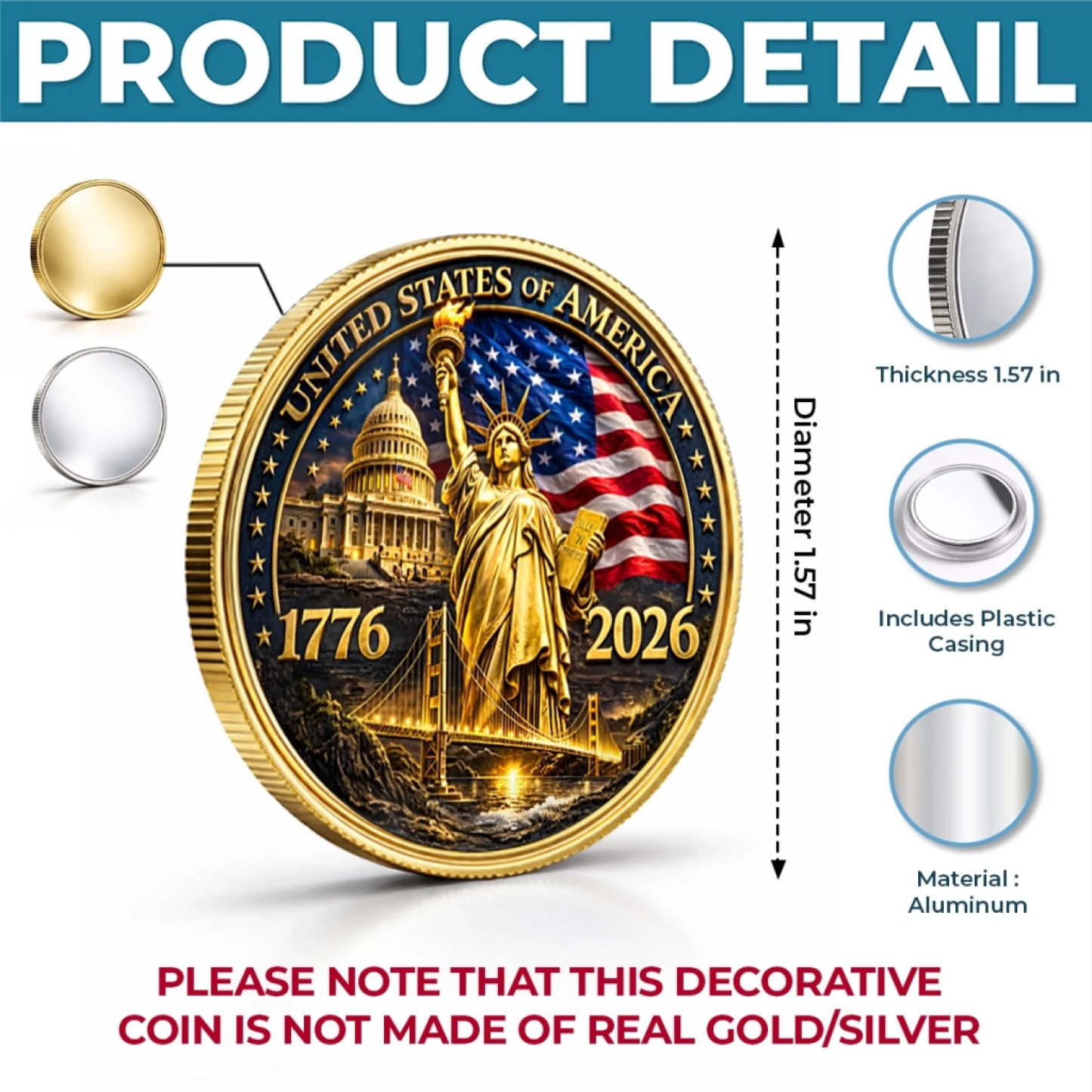 Commemorative Keepsake Coin - America 250th Anniversary Gifts For Women, Men - United By Courage, Bound By Honor