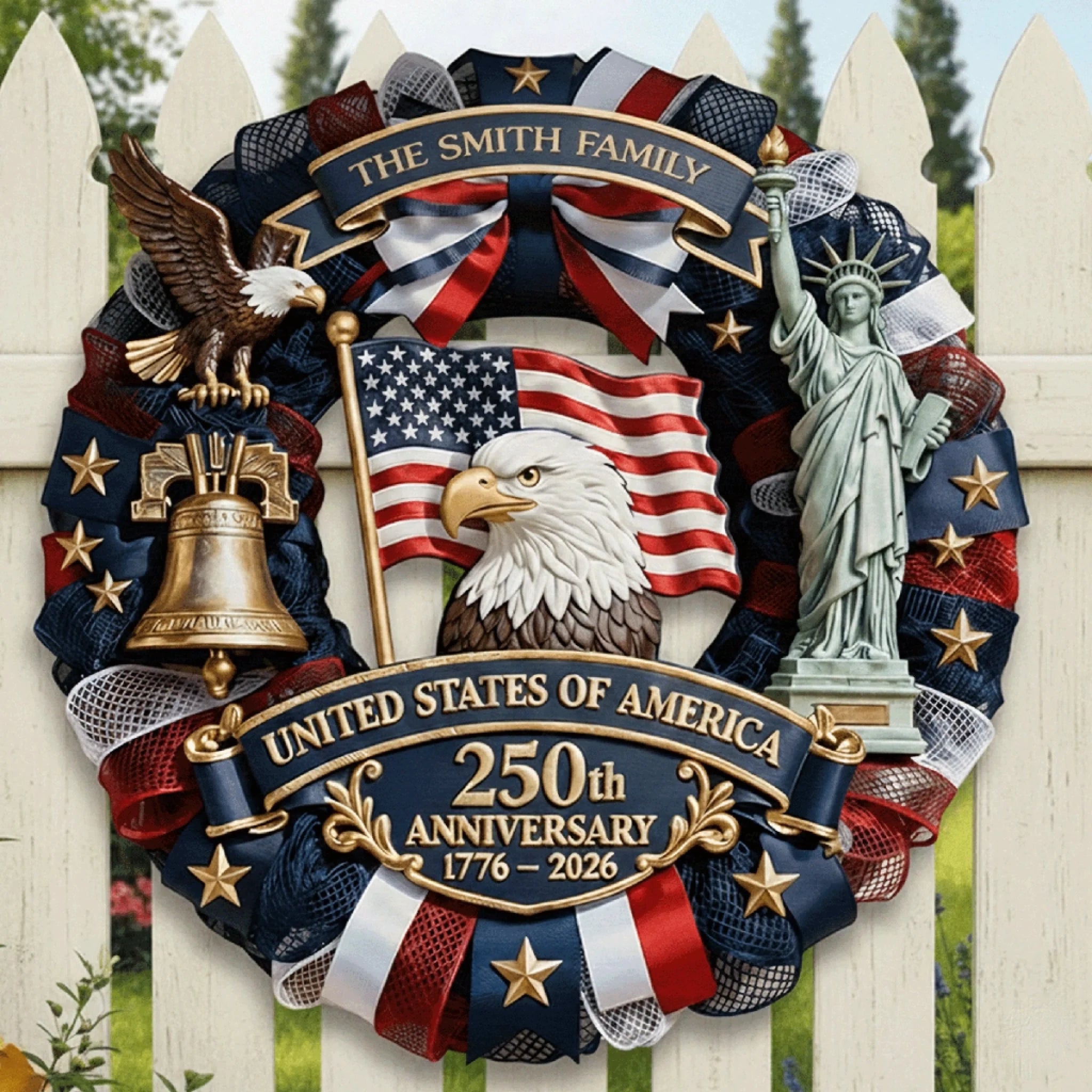 Custom Wood Sign - Personalized America 250th Anniversary Gifts For Mom, Dad, Brother, Sister, Kids - Family Forever United