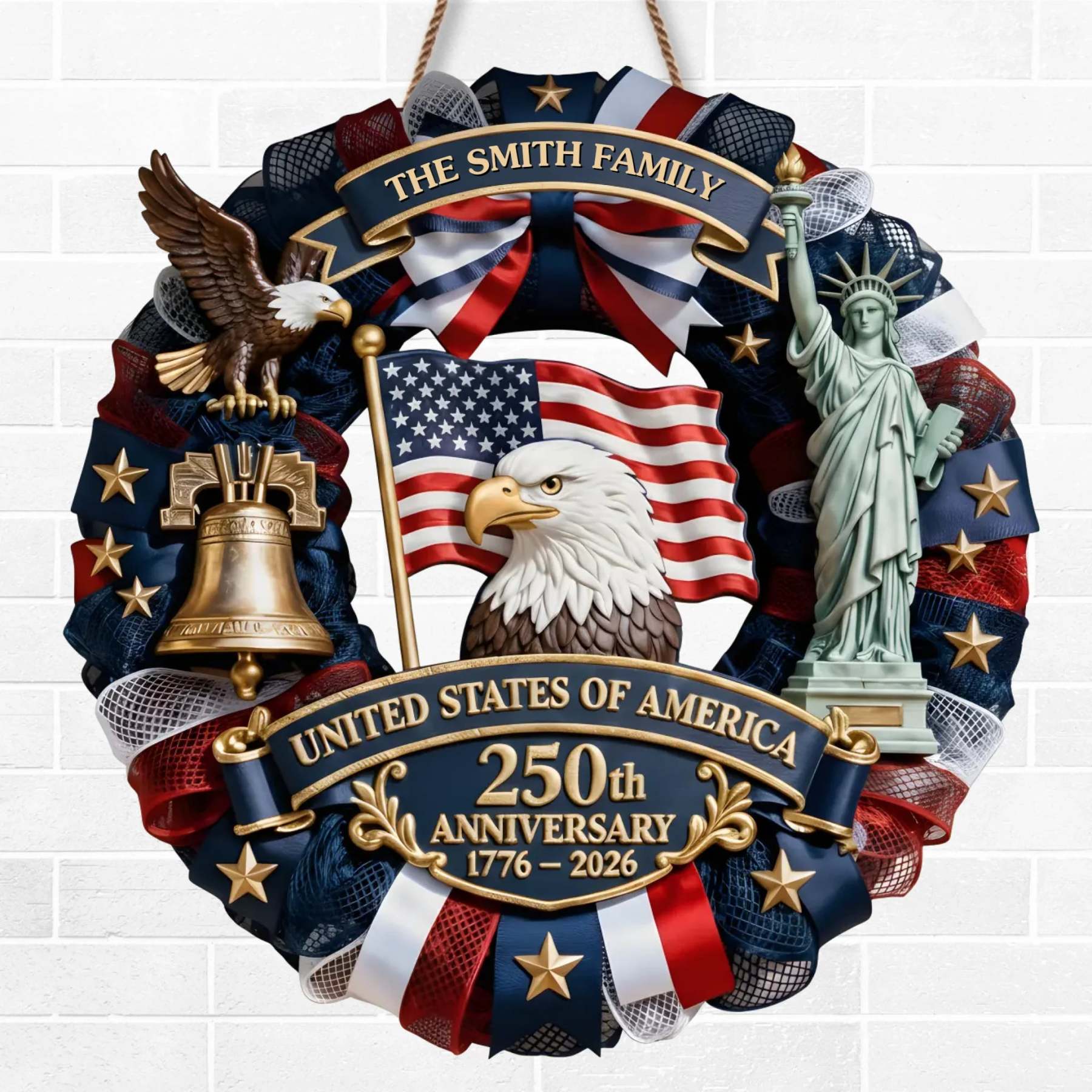 Custom Wood Sign - Personalized America 250th Anniversary Gifts For Mom, Dad, Brother, Sister, Kids - Family Forever United