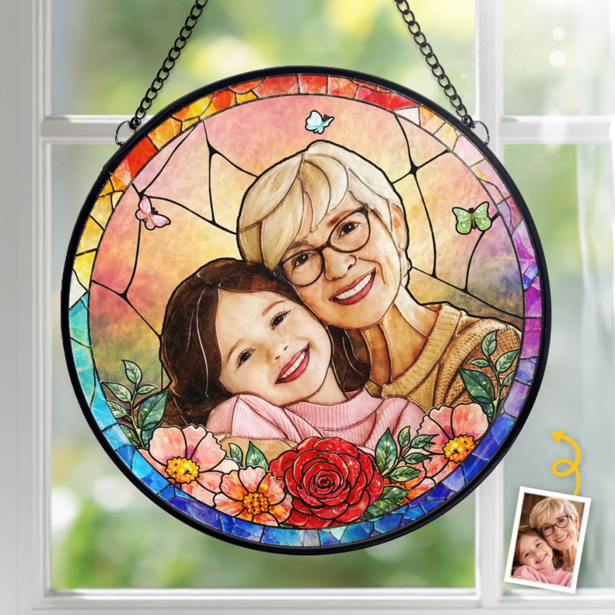 Custom Photo Stained Glass Window Hanging Suncatcher - Personalized Mother's Day Gifts For Mom, Grandma - Mom Is My Superpower