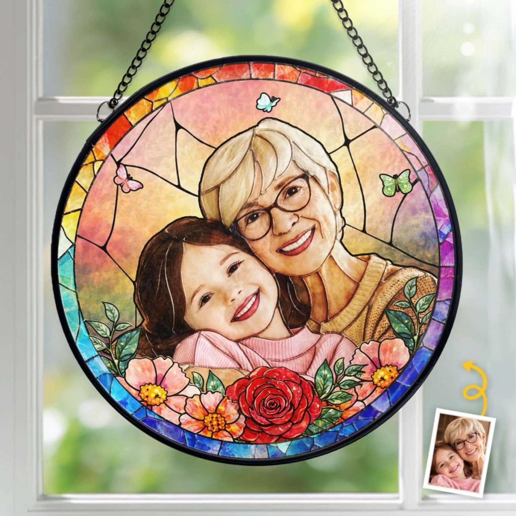 Custom Photo Stained Glass Window Hanging Suncatcher - Personalized Mother's Day Gifts For Mom, Grandma - Mom Is My Superpower