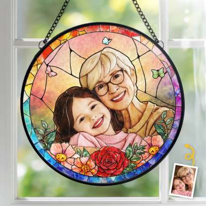 Custom Photo Stained Glass Window Hanging Suncatcher - Personalized Mother's Day Gifts For Mom, Grandma - Mom Is My Superpower