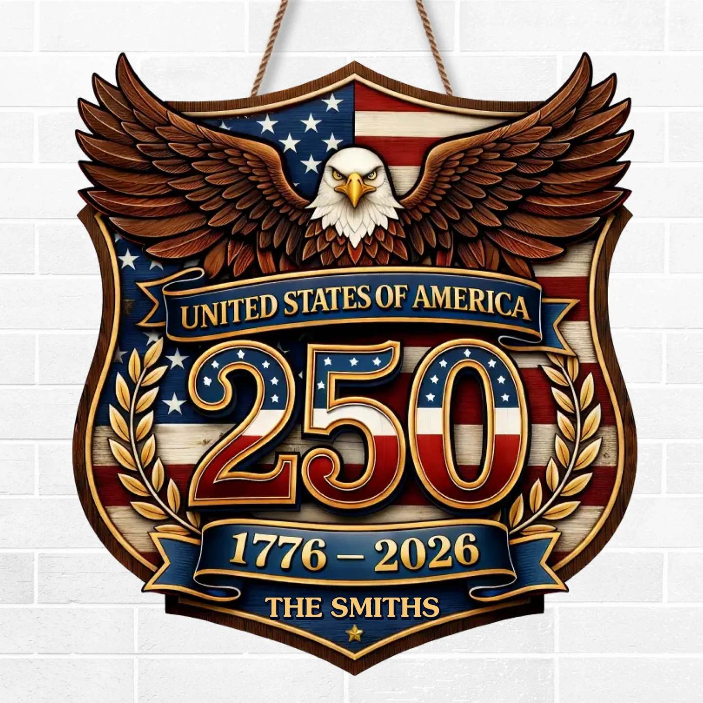 Custom Wood Sign - Personalized America 250th Anniversary Gifts For Mom, Dad, Brother, Sister, Kids - Family Holds Us Together