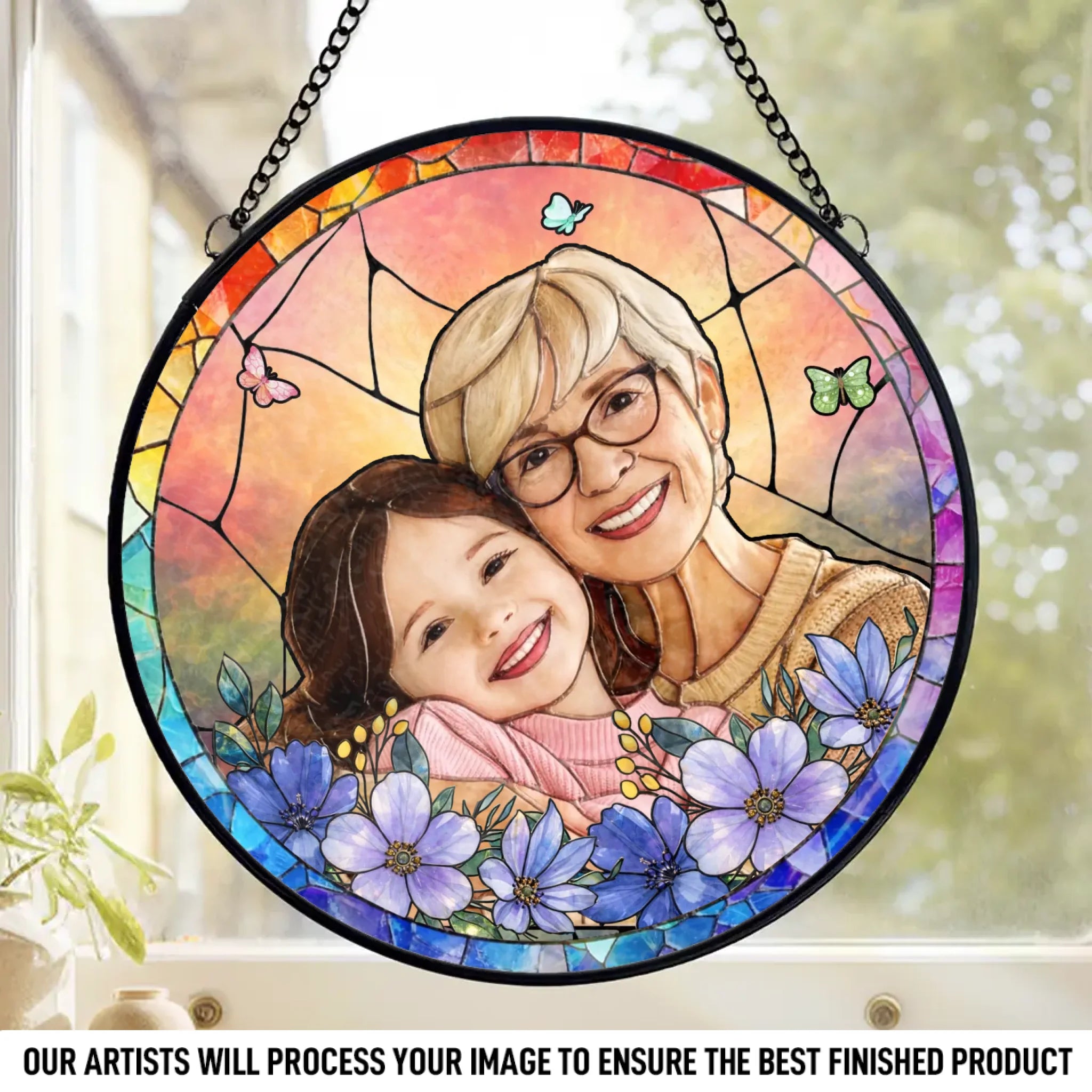 Custom Photo Stained Glass Window Hanging Suncatcher - Personalized Mother's Day Gifts For Mom, Grandma - Mom Is My Superpower