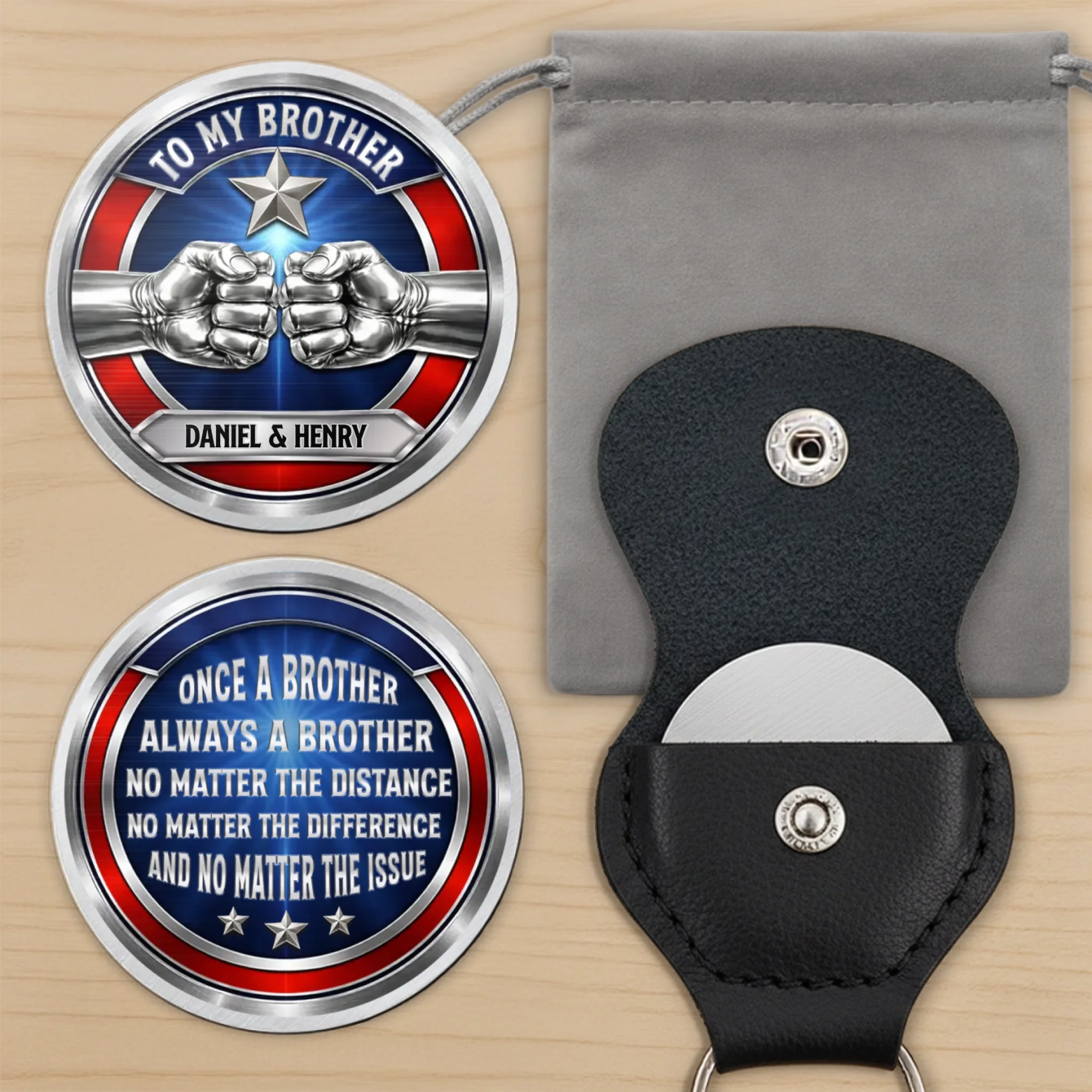 Custom Pocket Hug - Personalized America 250th Anniversary Gifts For Brother - One Soul, Two Brothers