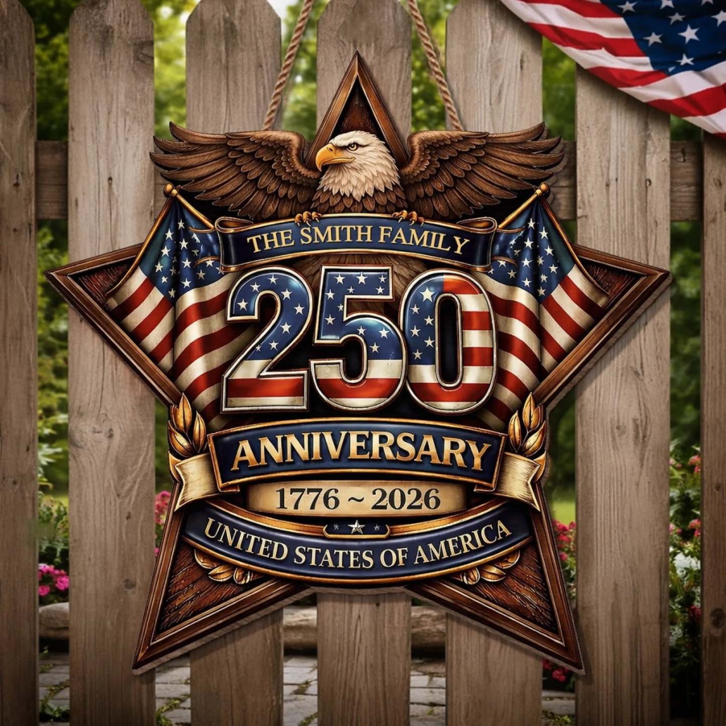 Custom Wood Sign - Personalized America 250th Anniversary Gifts For Mom, Dad, Brother, Sister, Kids - Built On Hope And Courage