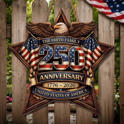 Custom Wood Sign - Personalized America 250th Anniversary Gifts For Mom, Dad, Brother, Sister, Kids - Built On Hope And Courage
