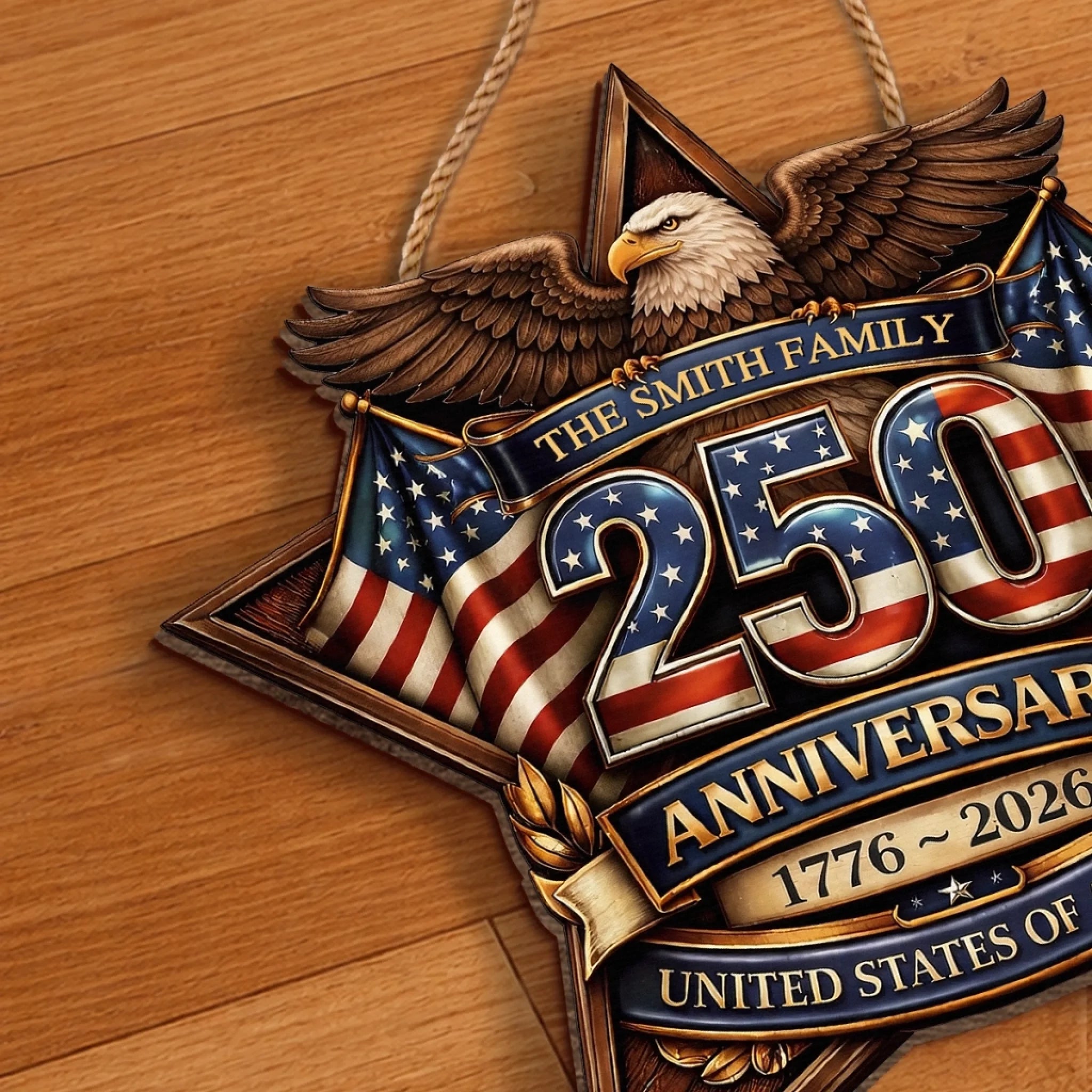 Custom Wood Sign - Personalized America 250th Anniversary Gifts For Mom, Dad, Brother, Sister, Kids - Built On Hope And Courage