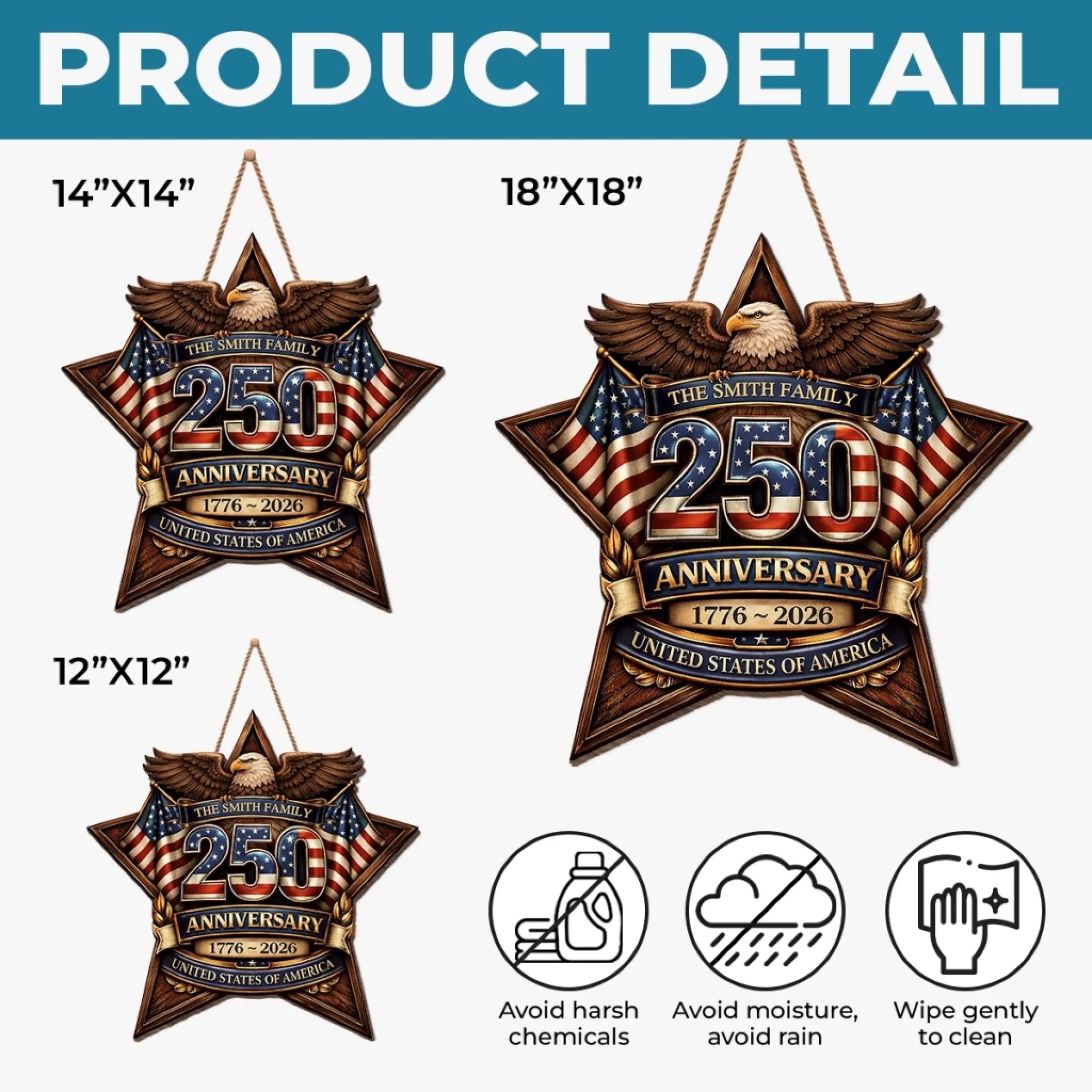 Custom Wood Sign - Personalized America 250th Anniversary Gifts For Mom, Dad, Brother, Sister, Kids - Built On Hope And Courage