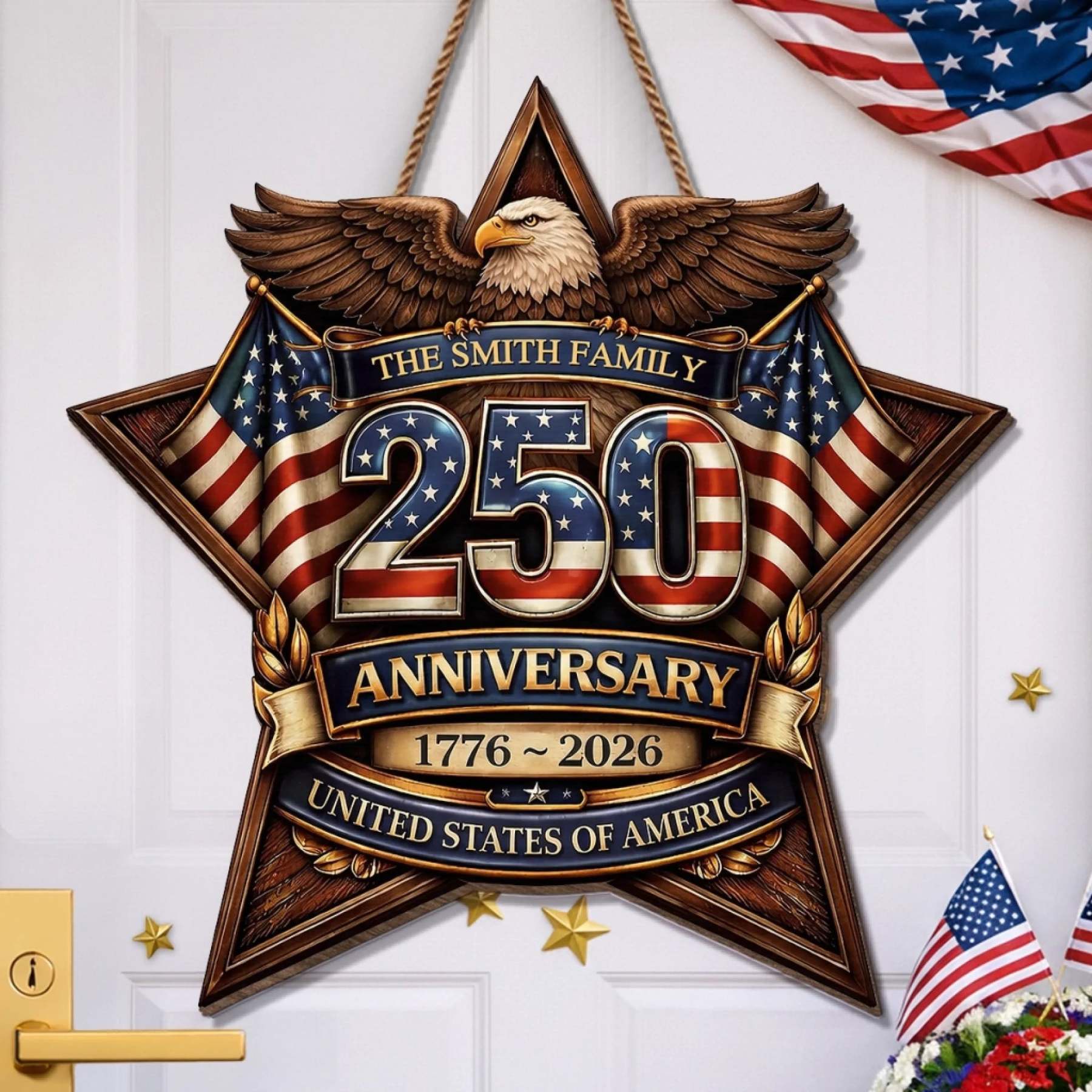 Custom Wood Sign - Personalized America 250th Anniversary Gifts For Mom, Dad, Brother, Sister, Kids - Built On Hope And Courage