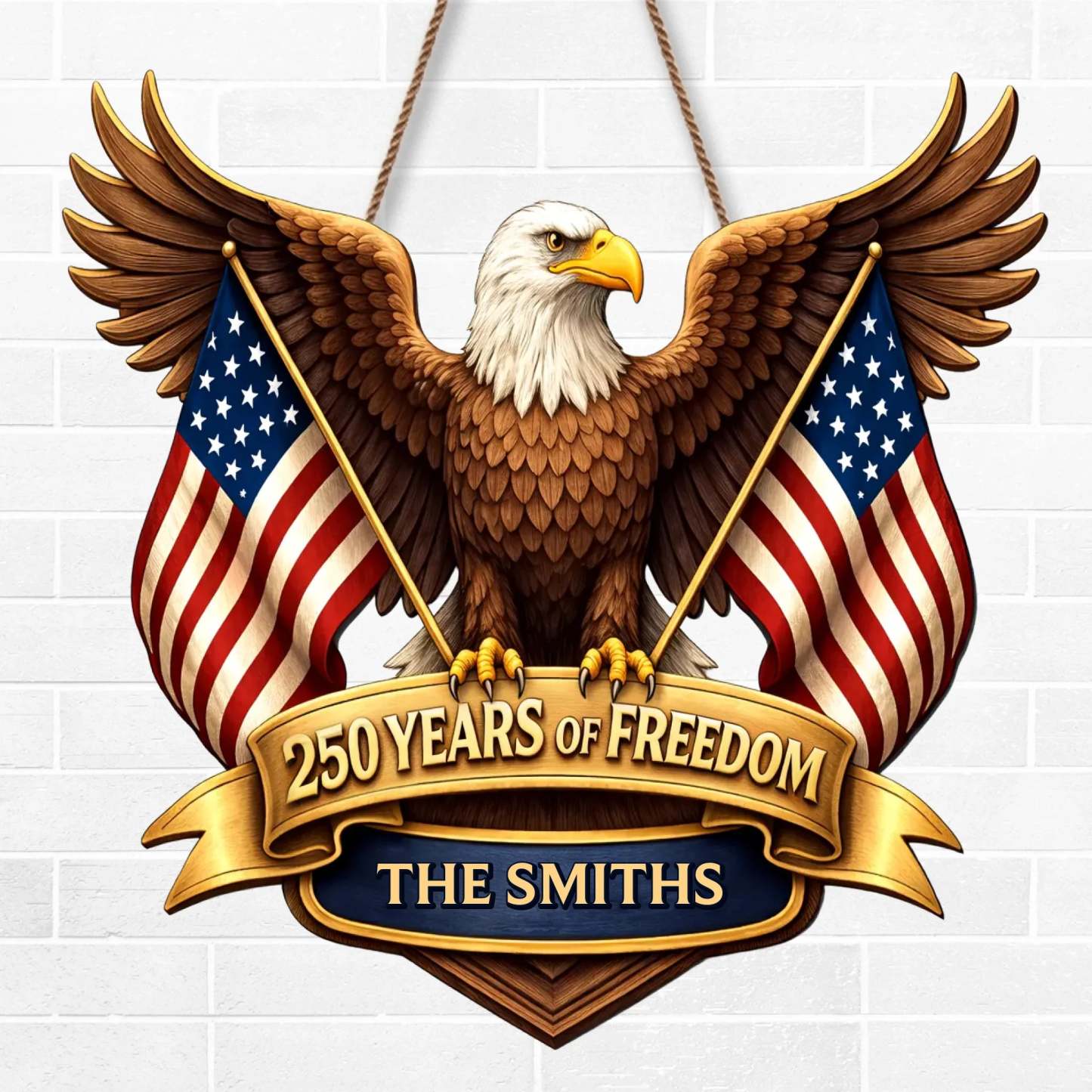 Custom Wood Sign - Personalized America 250th Anniversary Gifts For Mom, Dad, Brother, Sister, Kids - Where Brave Hearts Gather