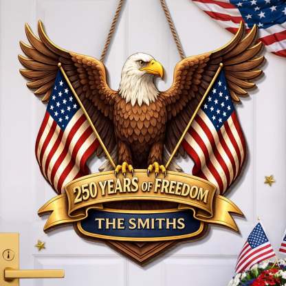 Custom Wood Sign - Personalized America 250th Anniversary Gifts For Mom, Dad, Brother, Sister, Kids - Where Brave Hearts Gather