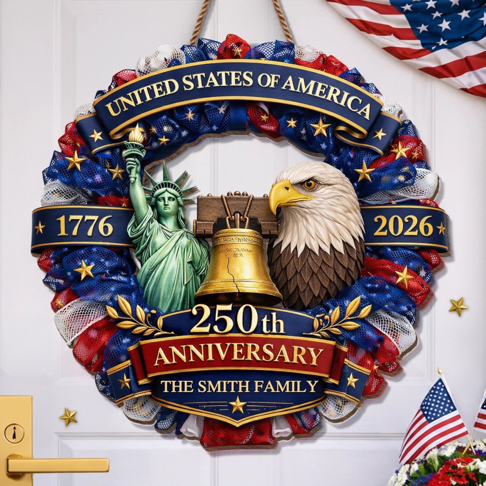 Custom Wood Sign - Personalized America 250th Anniversary Gifts For Mom, Dad, Brother, Sister, Kids - Freedom In Every Heart