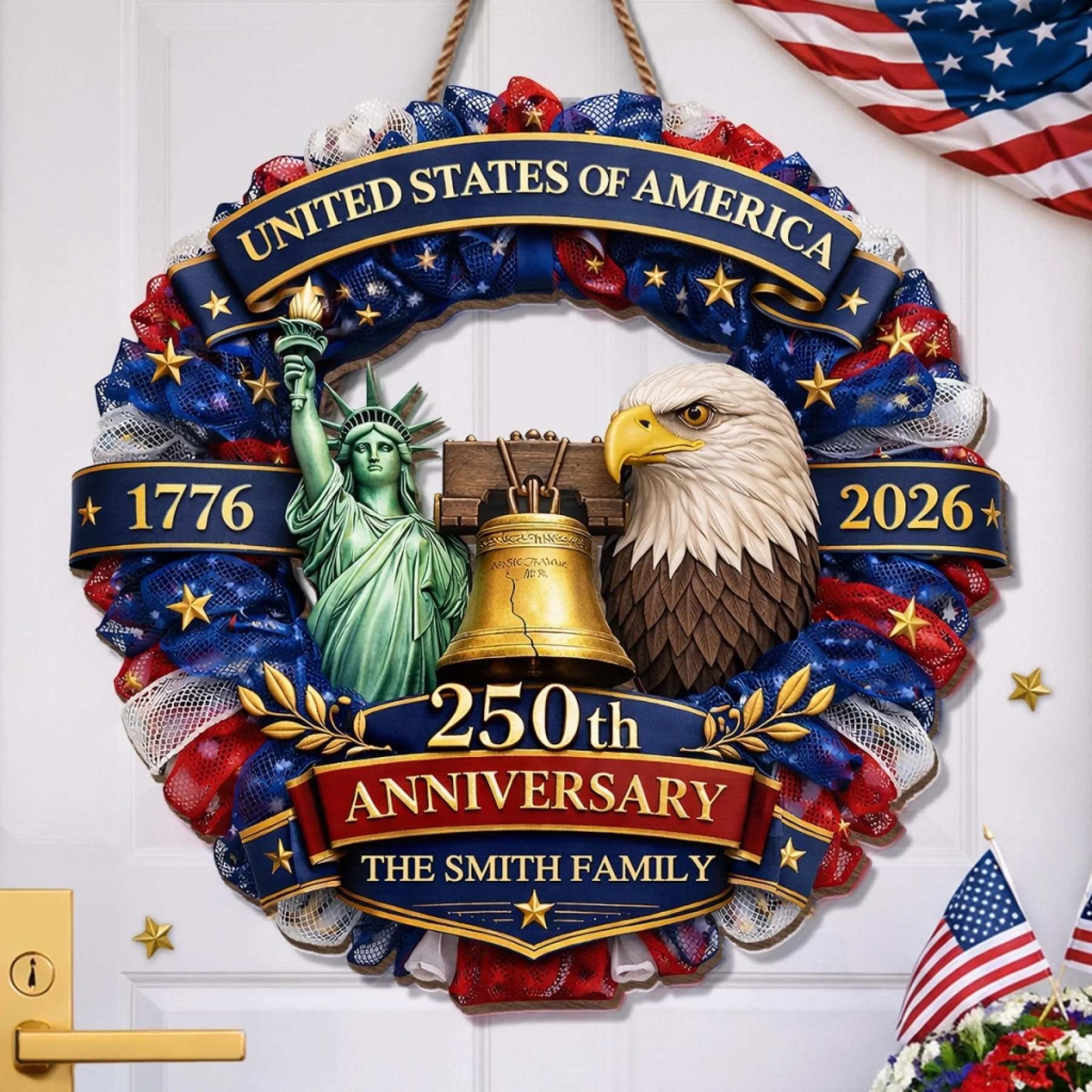 Custom Wood Sign - Personalized America 250th Anniversary Gifts For Mom, Dad, Brother, Sister, Kids - Freedom In Every Heart