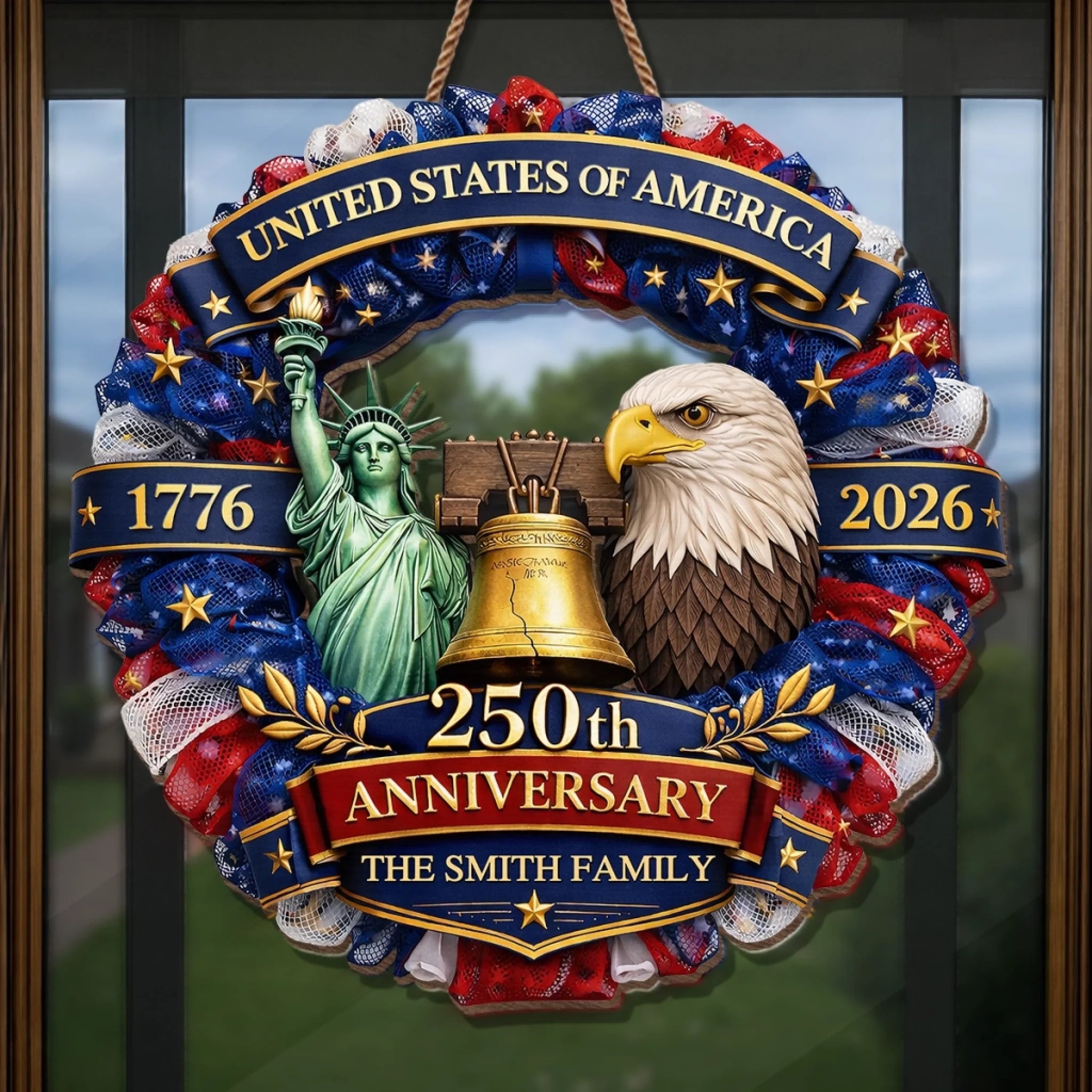 Custom Wood Sign - Personalized America 250th Anniversary Gifts For Mom, Dad, Brother, Sister, Kids - Freedom In Every Heart