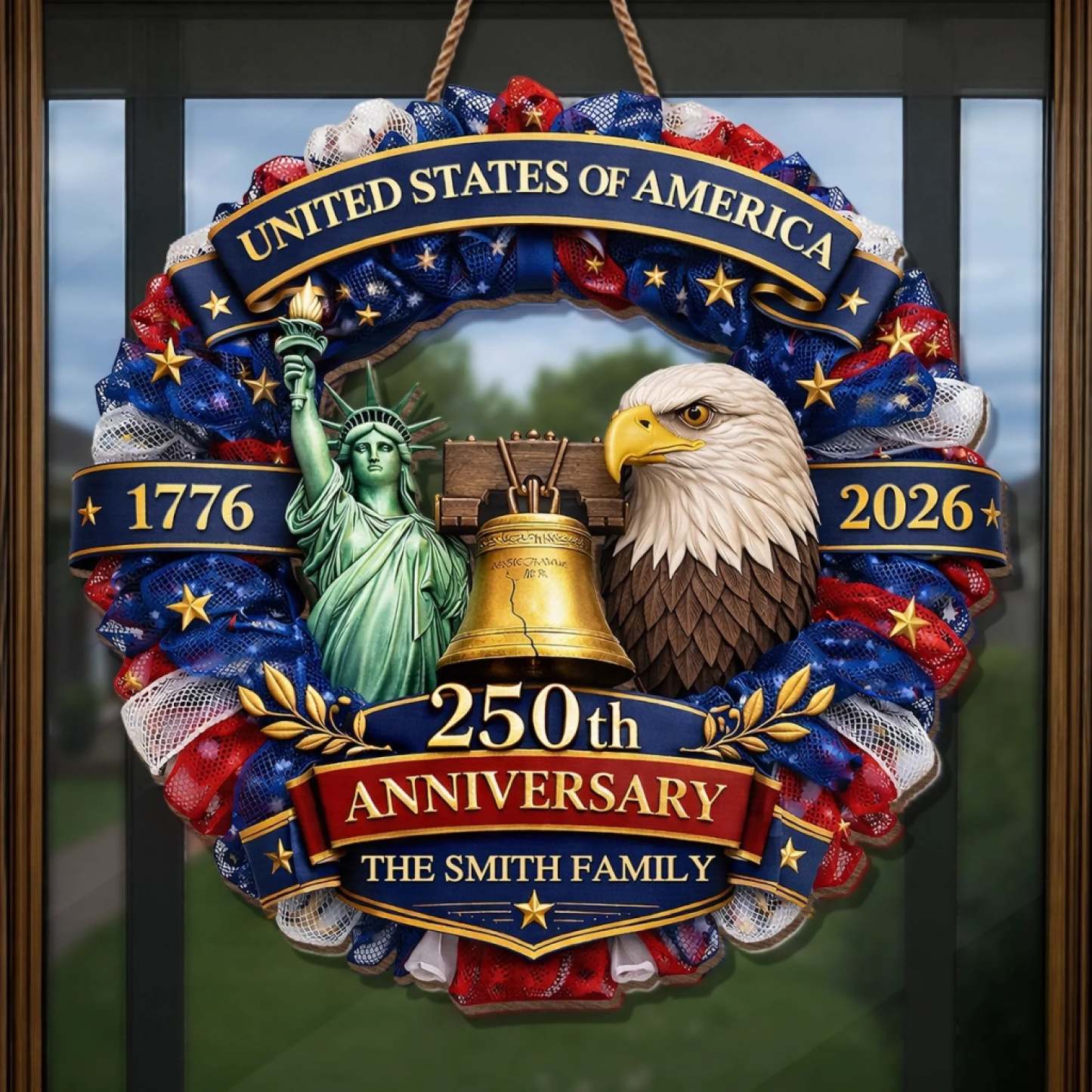 Custom Wood Sign - Personalized America 250th Anniversary Gifts For Mom, Dad, Brother, Sister, Kids - Freedom In Every Heart
