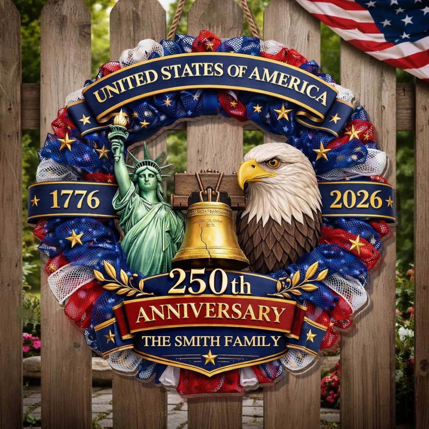 Custom Wood Sign - Personalized America 250th Anniversary Gifts For Mom, Dad, Brother, Sister, Kids - Freedom In Every Heart