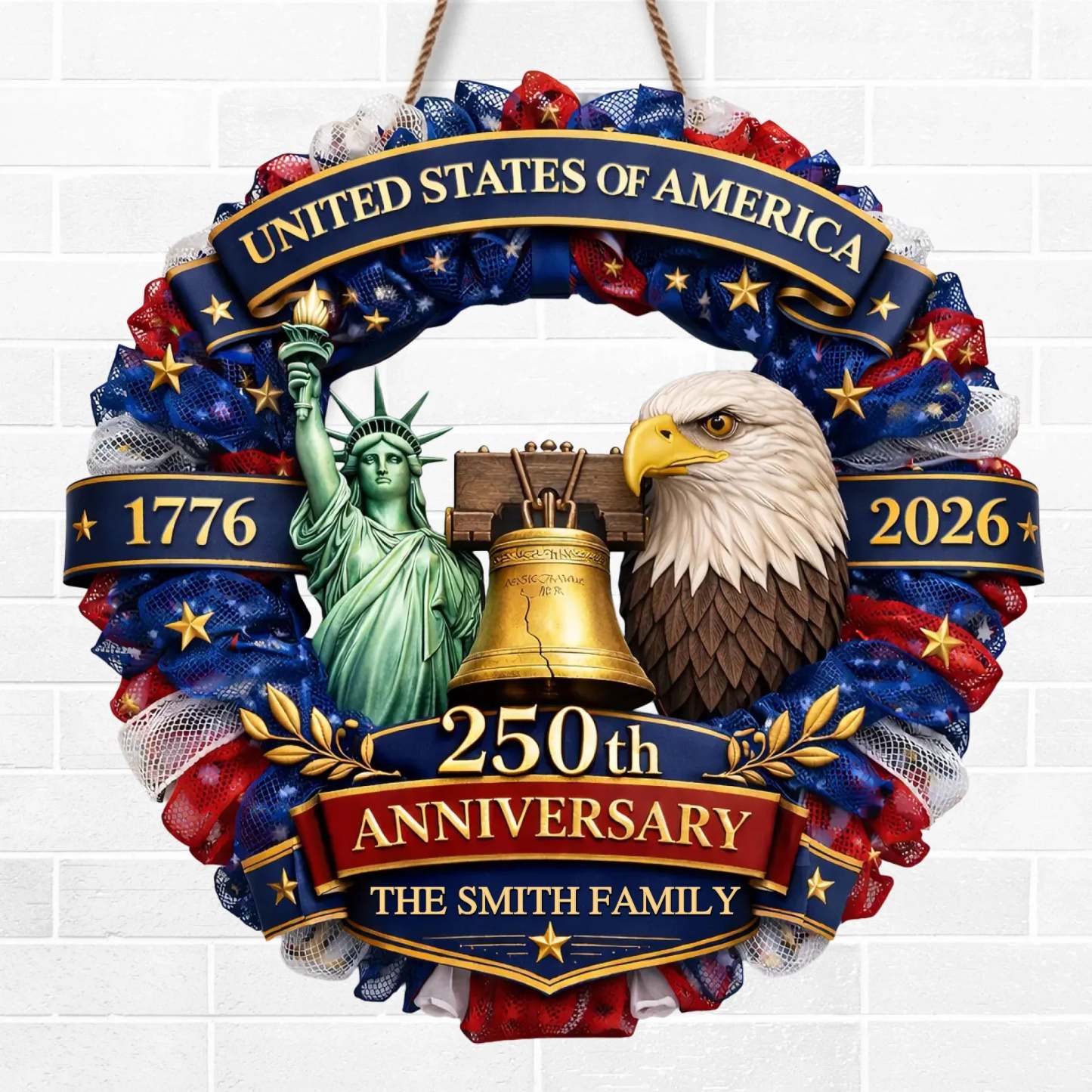 Custom Wood Sign - Personalized America 250th Anniversary Gifts For Mom, Dad, Brother, Sister, Kids - Freedom In Every Heart