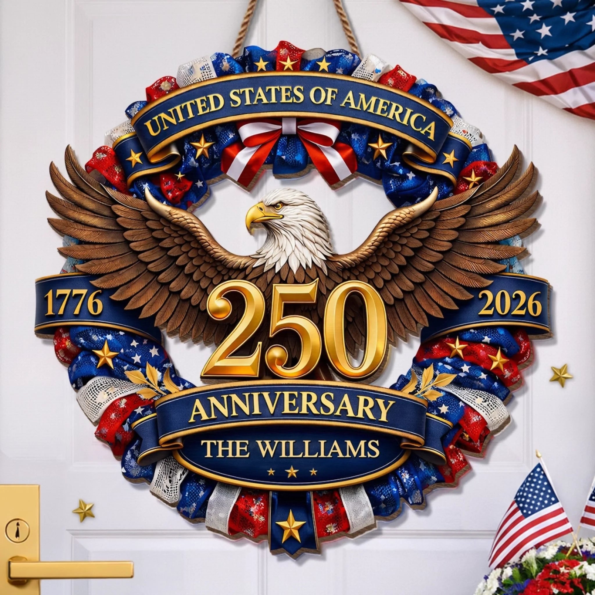 Custom Wood Sign - Personalized America 250th Anniversary Gifts For Mom, Dad, Brother, Sister, Kids - Strength Forged Through Time