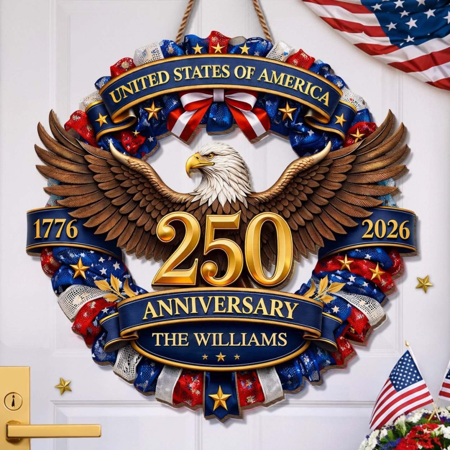 Custom Wood Sign - Personalized America 250th Anniversary Gifts For Mom, Dad, Brother, Sister, Kids - Strength Forged Through Time